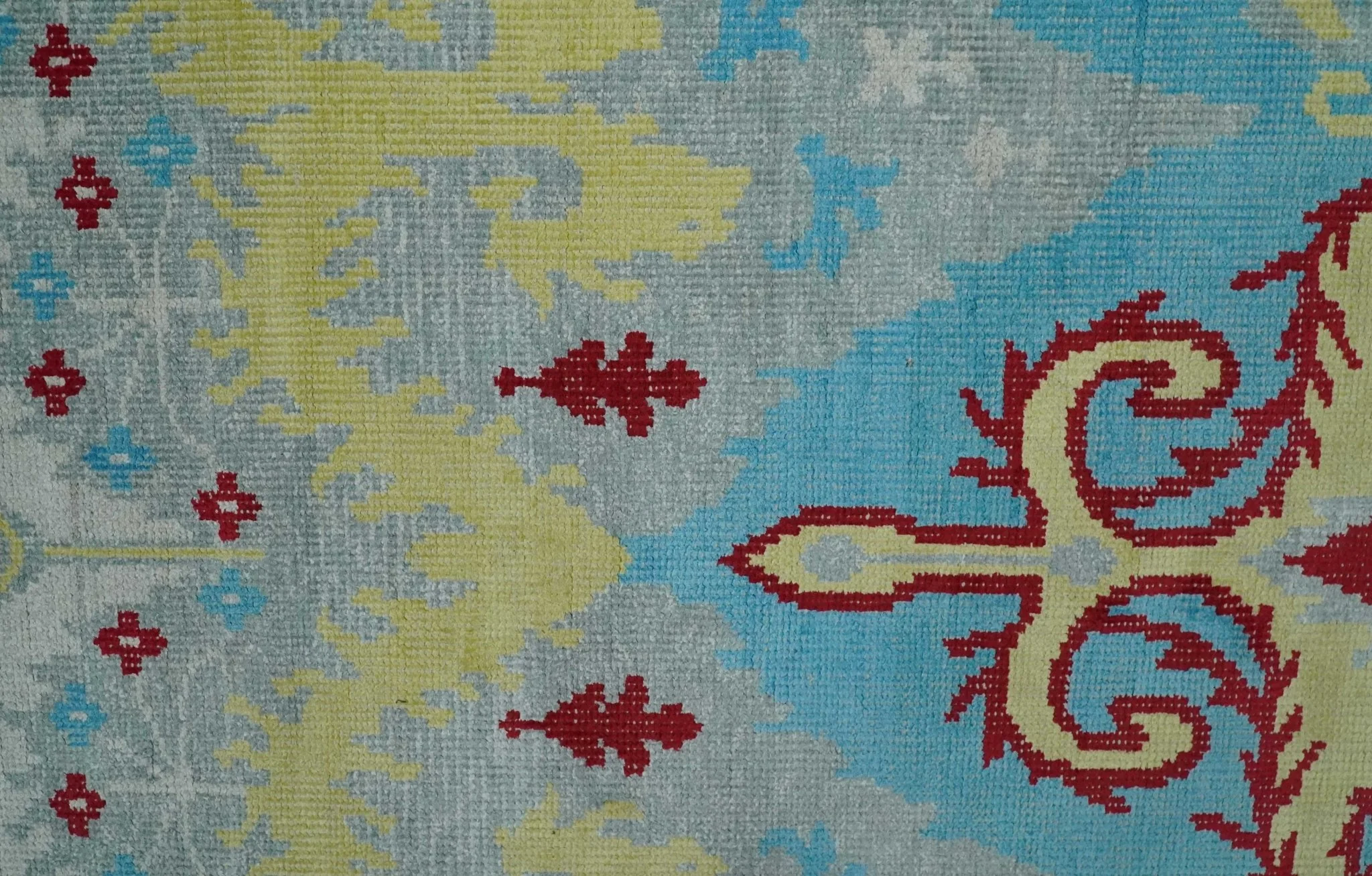 5x8 Hand Knotted Blue, Silver and Red Antique Persian Style Contemporary Recycled Silk Area Rug | OP86 - Image 9