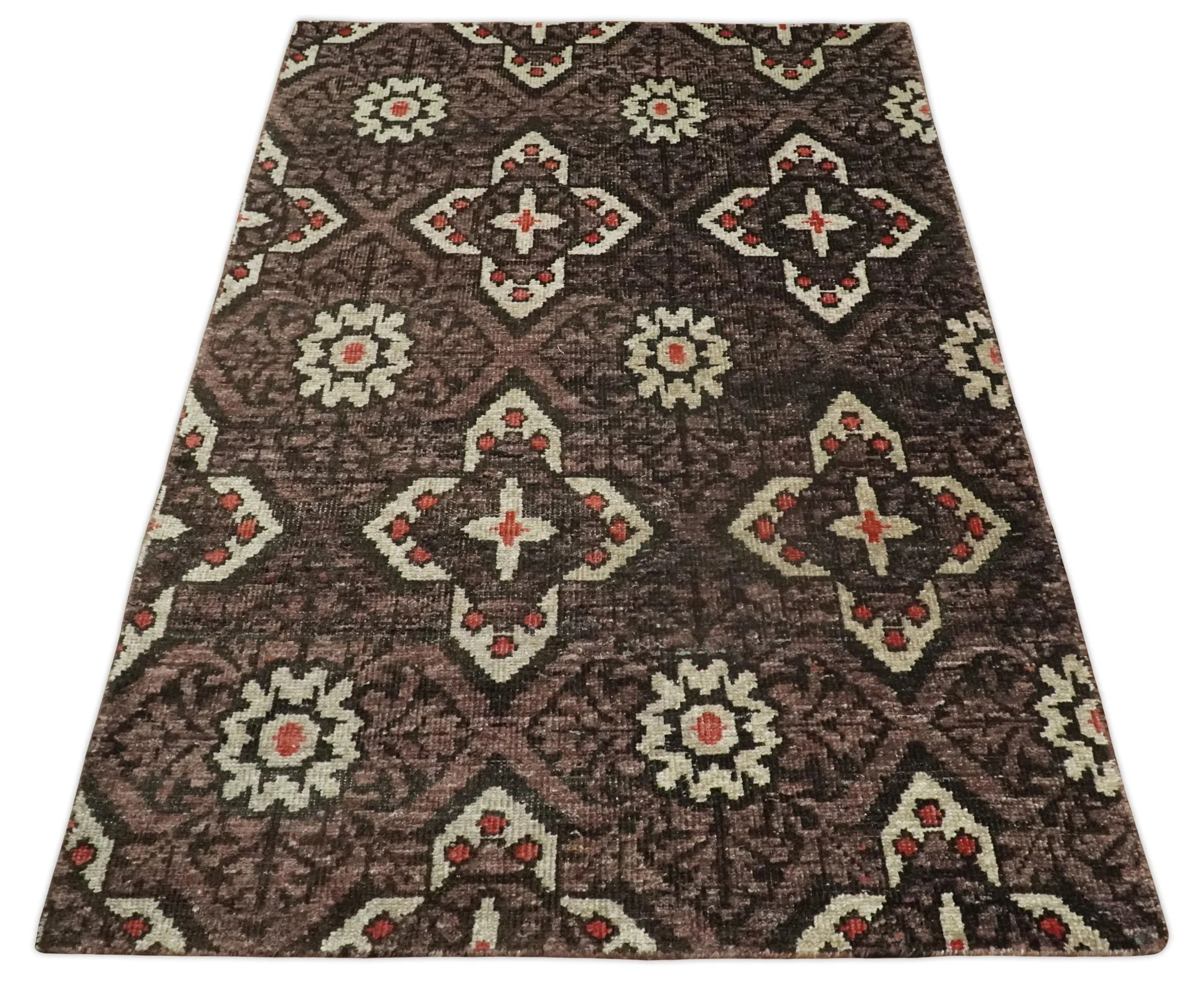 5x8 Hand Knotted Brown, Beige and Rust Antique Persian Style Contemporary Bamboo Silk Area Rug | OP69 - Image 10