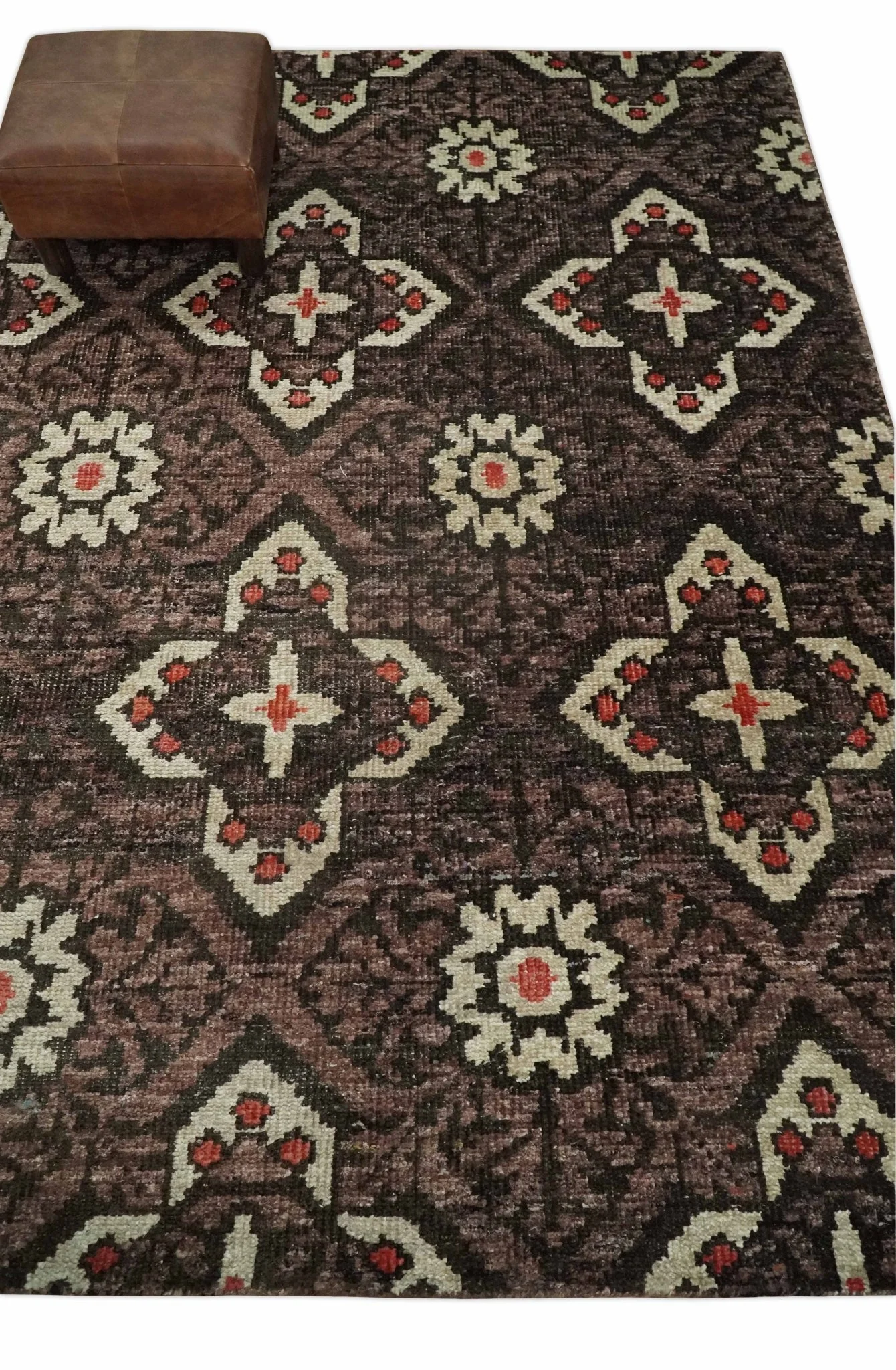 5x8 Hand Knotted Brown, Beige and Rust Antique Persian Style Contemporary Bamboo Silk Area Rug | OP69 - Image 5