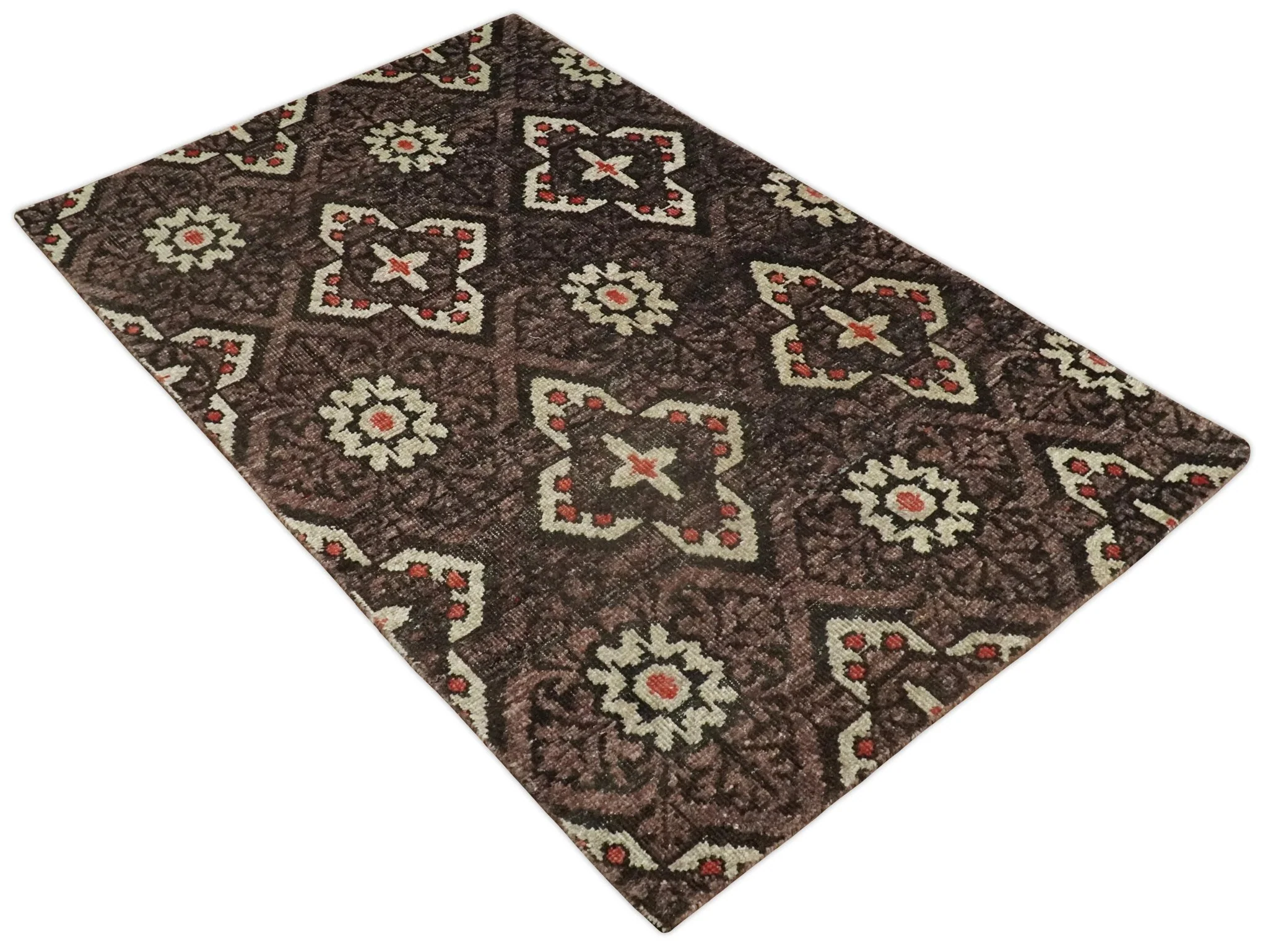 5x8 Hand Knotted Brown, Beige and Rust Antique Persian Style Contemporary Bamboo Silk Area Rug | OP69 - Image 9