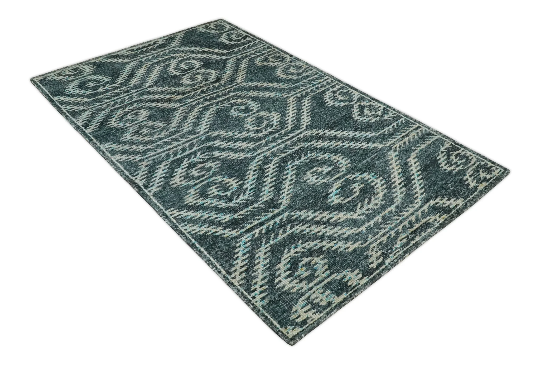 5x8 Hand Knotted Dark Gray and Ivory Modern Contemporary Southwestern Tribal Trellis Recycled Silk Area Rug | OP115 - Image 10