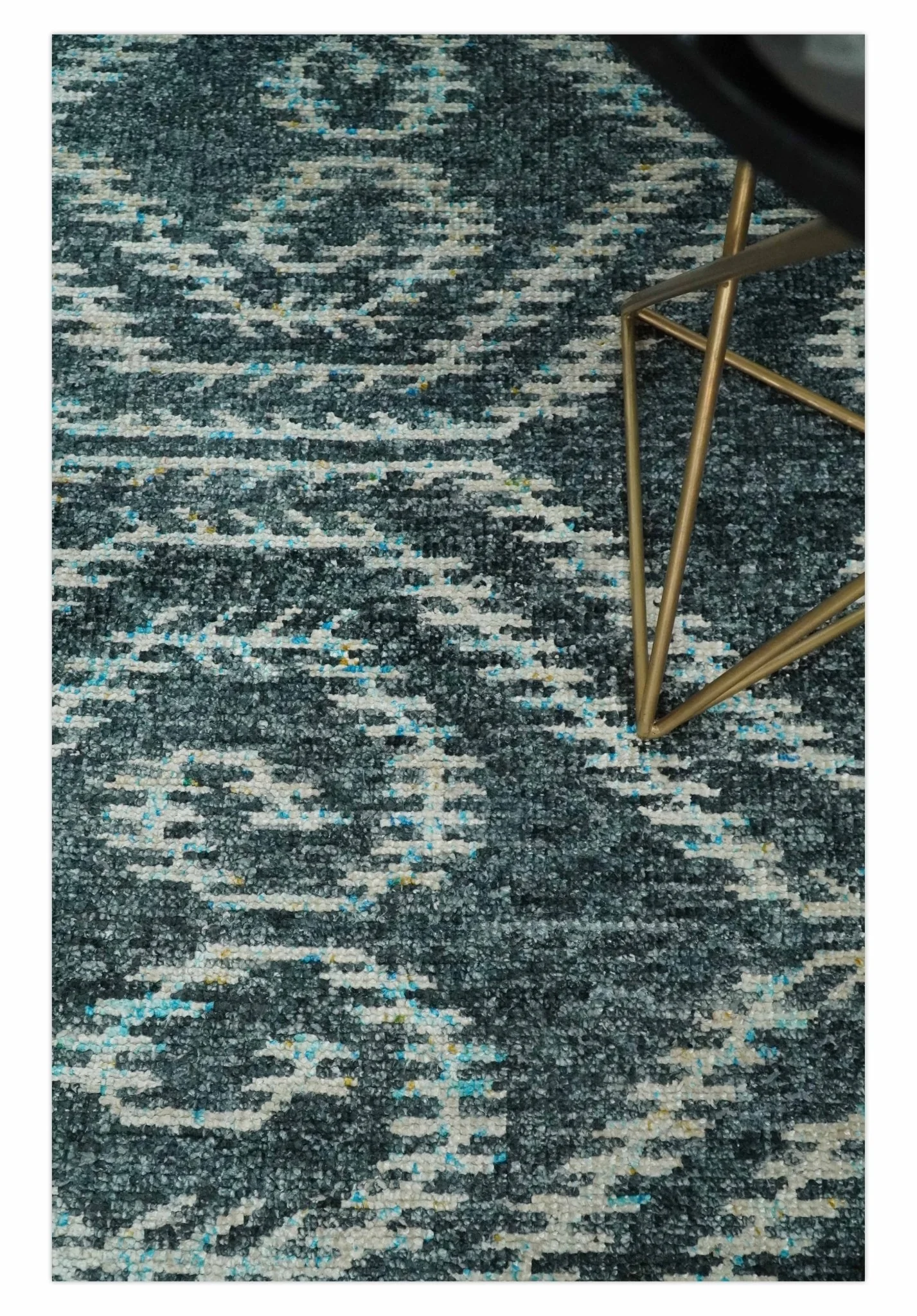 5x8 Hand Knotted Dark Gray and Ivory Modern Contemporary Southwestern Tribal Trellis Recycled Silk Area Rug | OP115 - Image 2