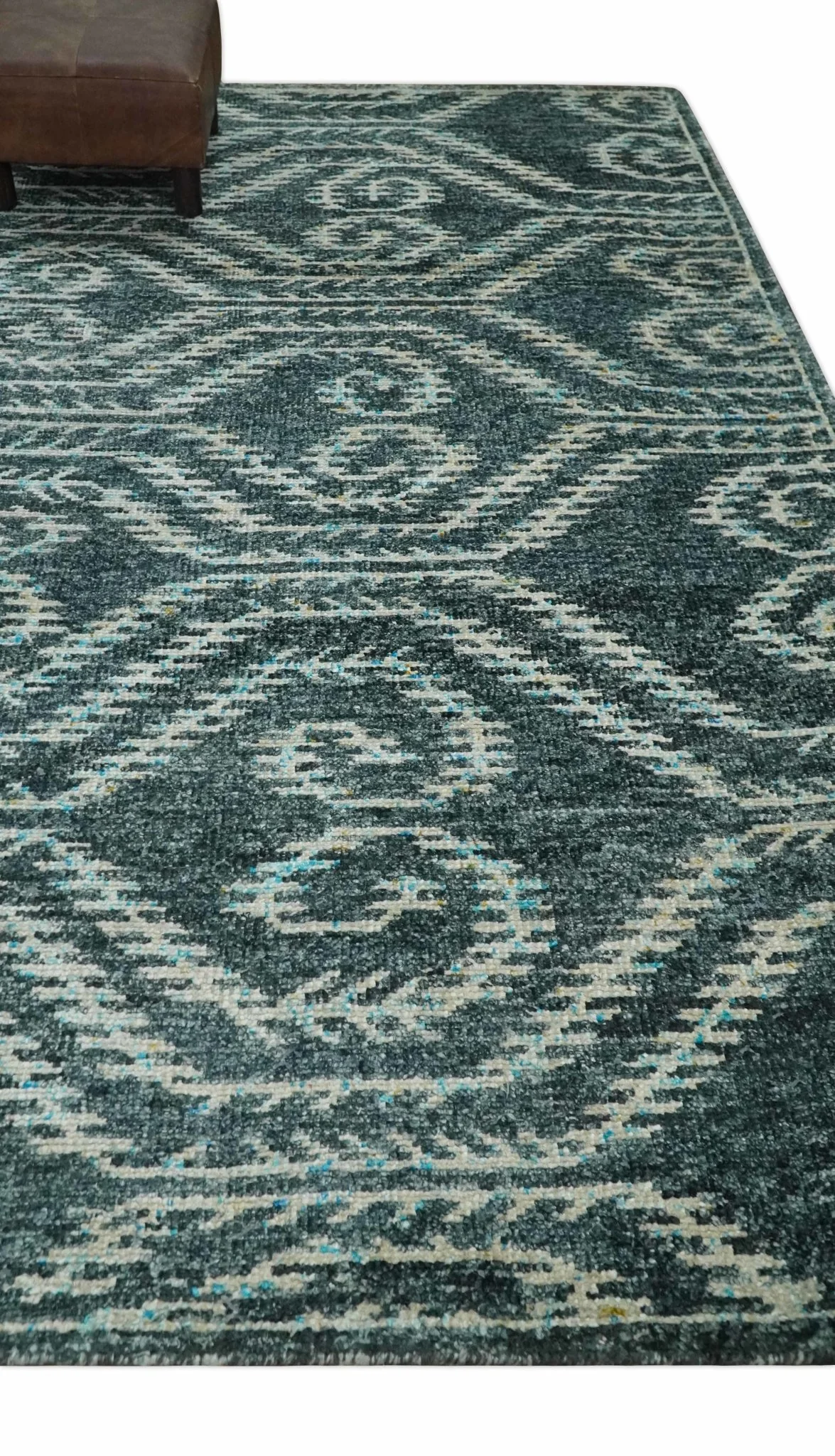 5x8 Hand Knotted Dark Gray and Ivory Modern Contemporary Southwestern Tribal Trellis Recycled Silk Area Rug | OP115 - Image 3