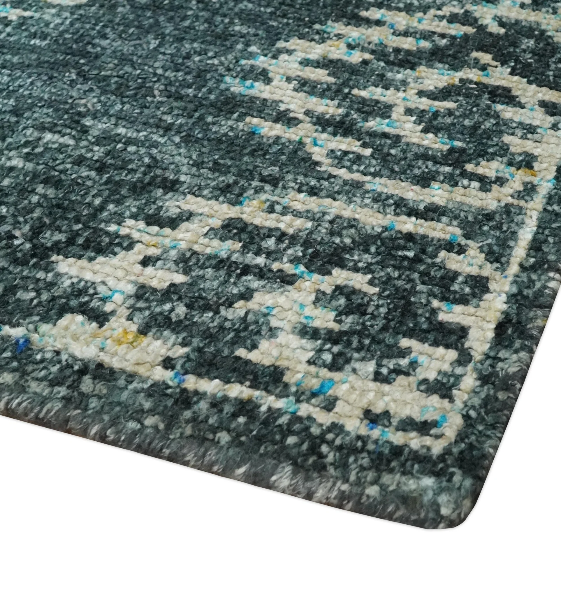 5x8 Hand Knotted Dark Gray and Ivory Modern Contemporary Southwestern Tribal Trellis Recycled Silk Area Rug | OP115 - Image 5