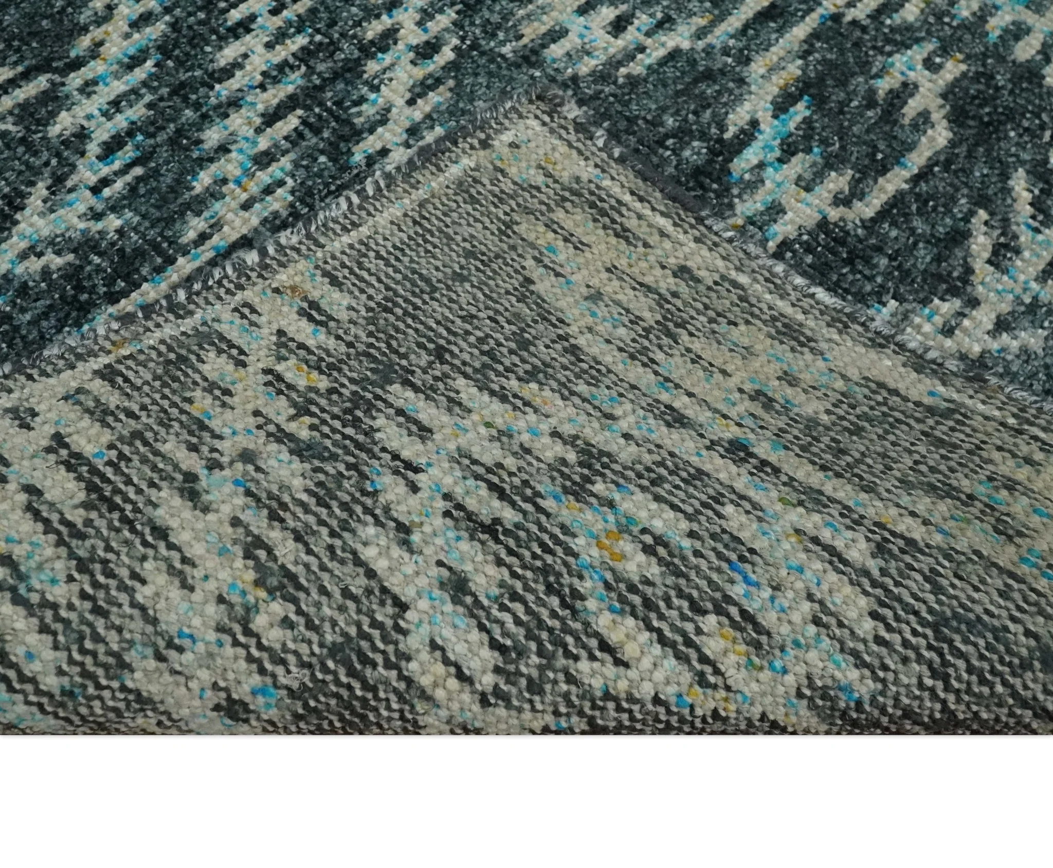 5x8 Hand Knotted Dark Gray and Ivory Modern Contemporary Southwestern Tribal Trellis Recycled Silk Area Rug | OP115 - Image 7