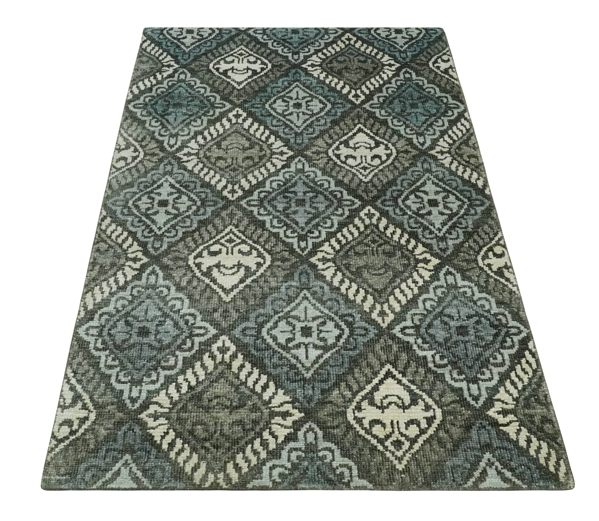 5x8 Hand Knotted Charcoal, Blue and  Ivory Antique Persian Style Contemporary Bamboo Silk Area Rug | OP88 - Image 11