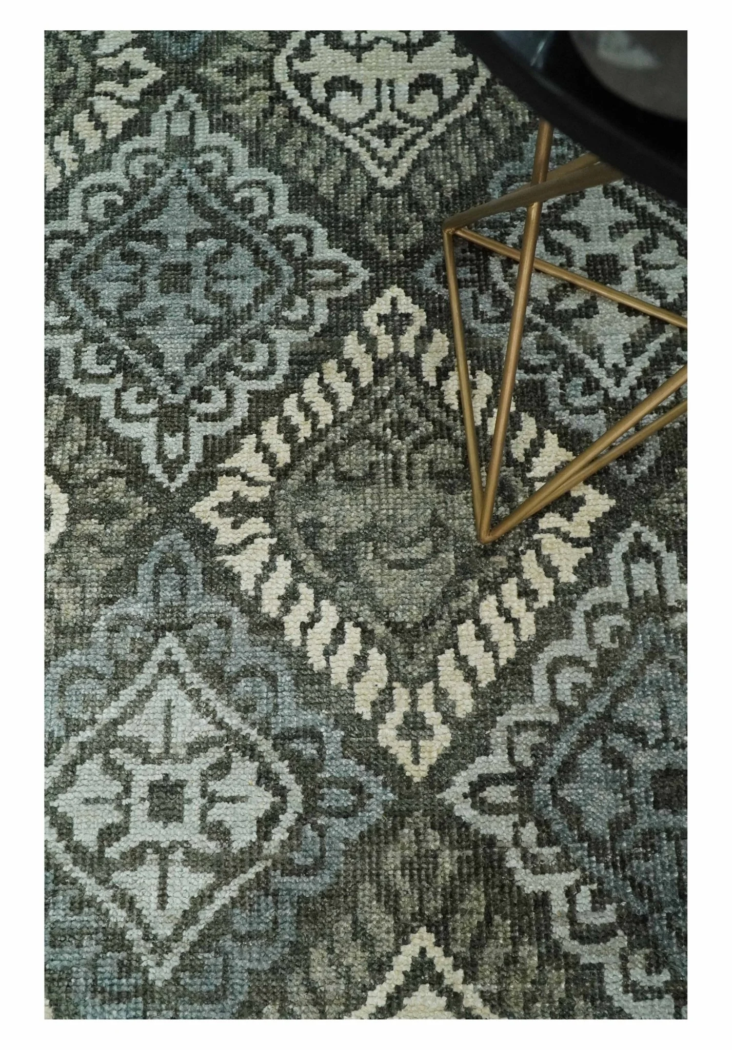 5x8 Hand Knotted Charcoal, Blue and  Ivory Antique Persian Style Contemporary Bamboo Silk Area Rug | OP88 - Image 2