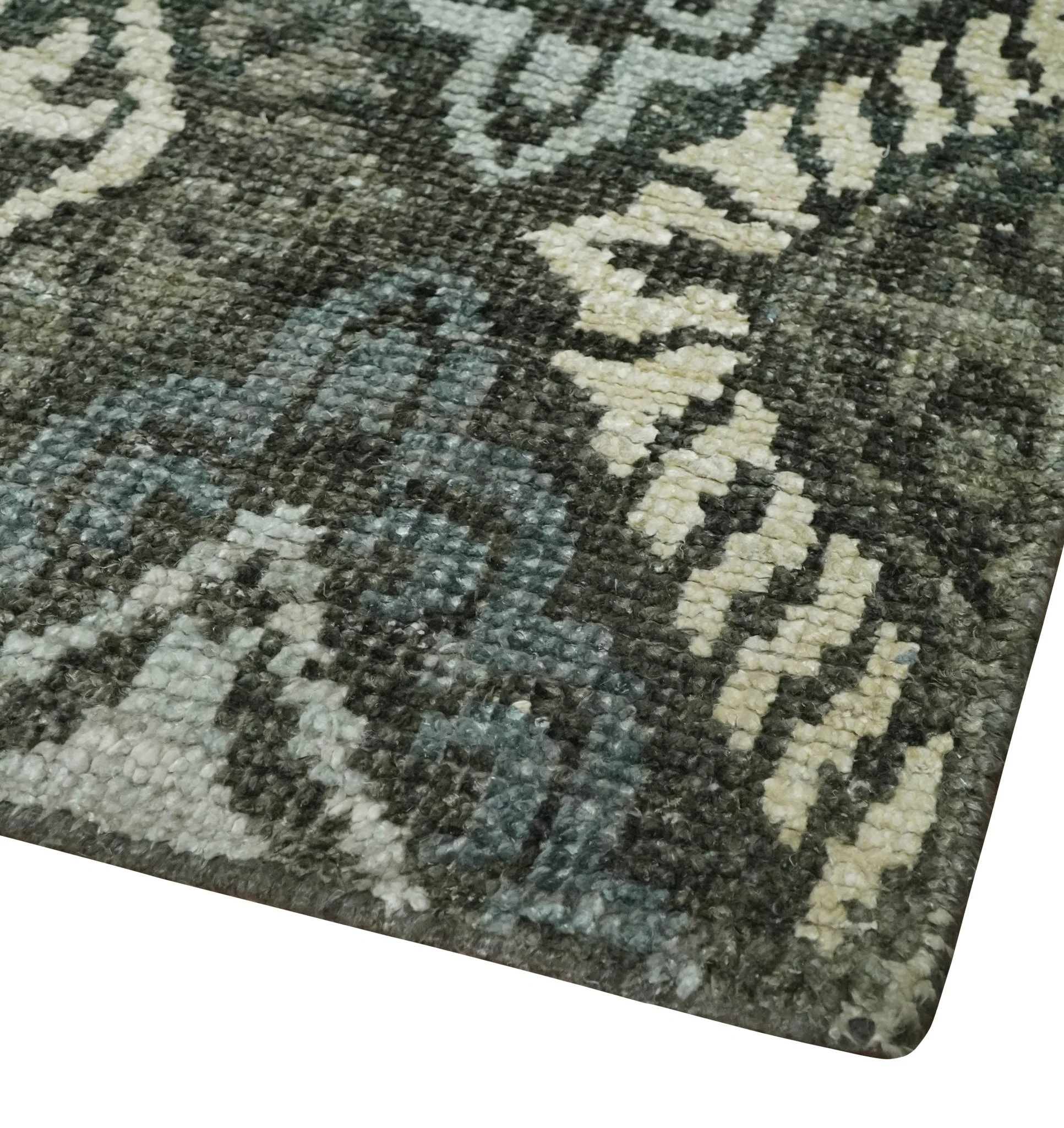 5x8 Hand Knotted Charcoal, Blue and  Ivory Antique Persian Style Contemporary Bamboo Silk Area Rug | OP88 - Image 4