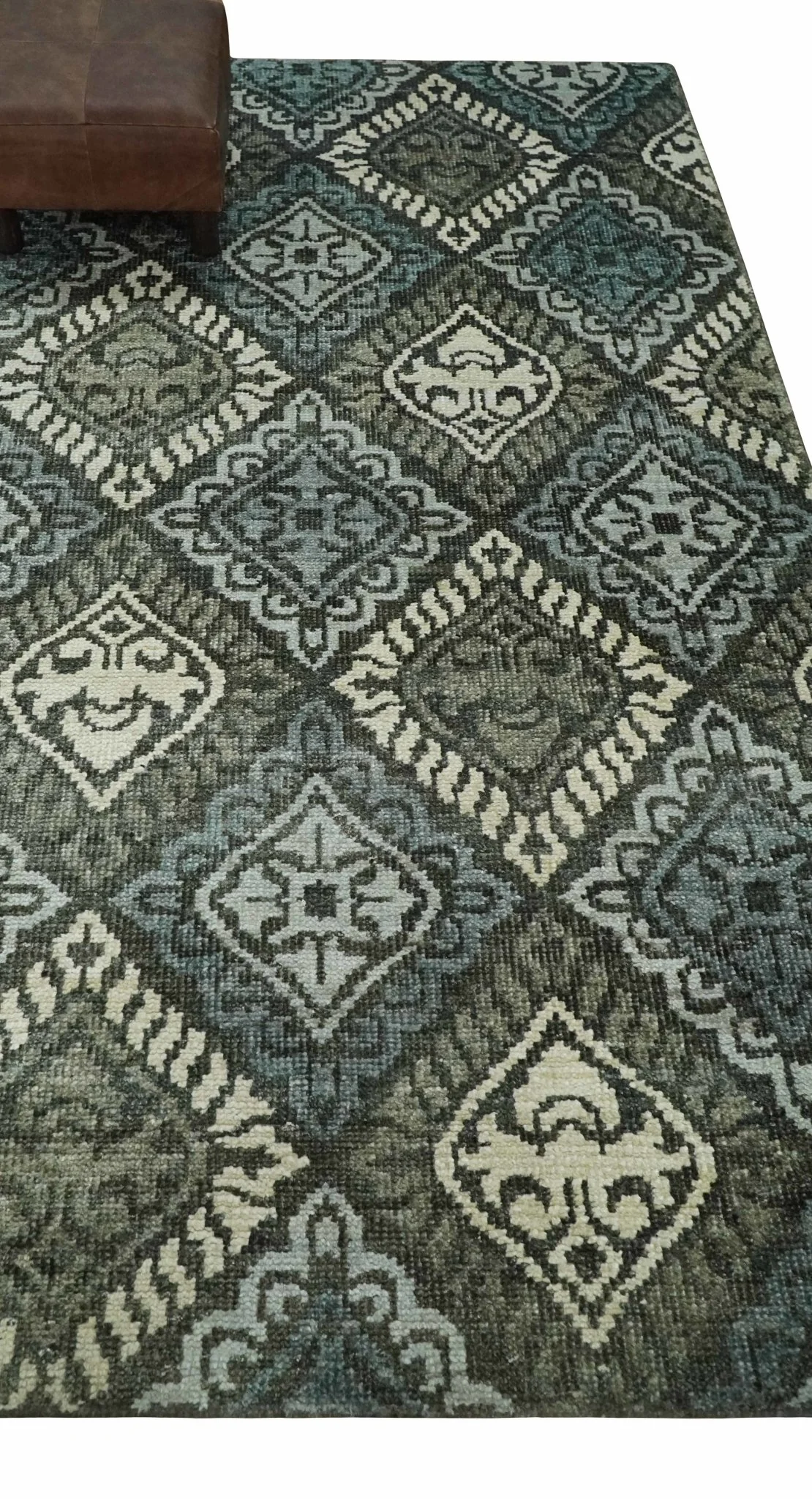 5x8 Hand Knotted Charcoal, Blue and  Ivory Antique Persian Style Contemporary Bamboo Silk Area Rug | OP88 - Image 5