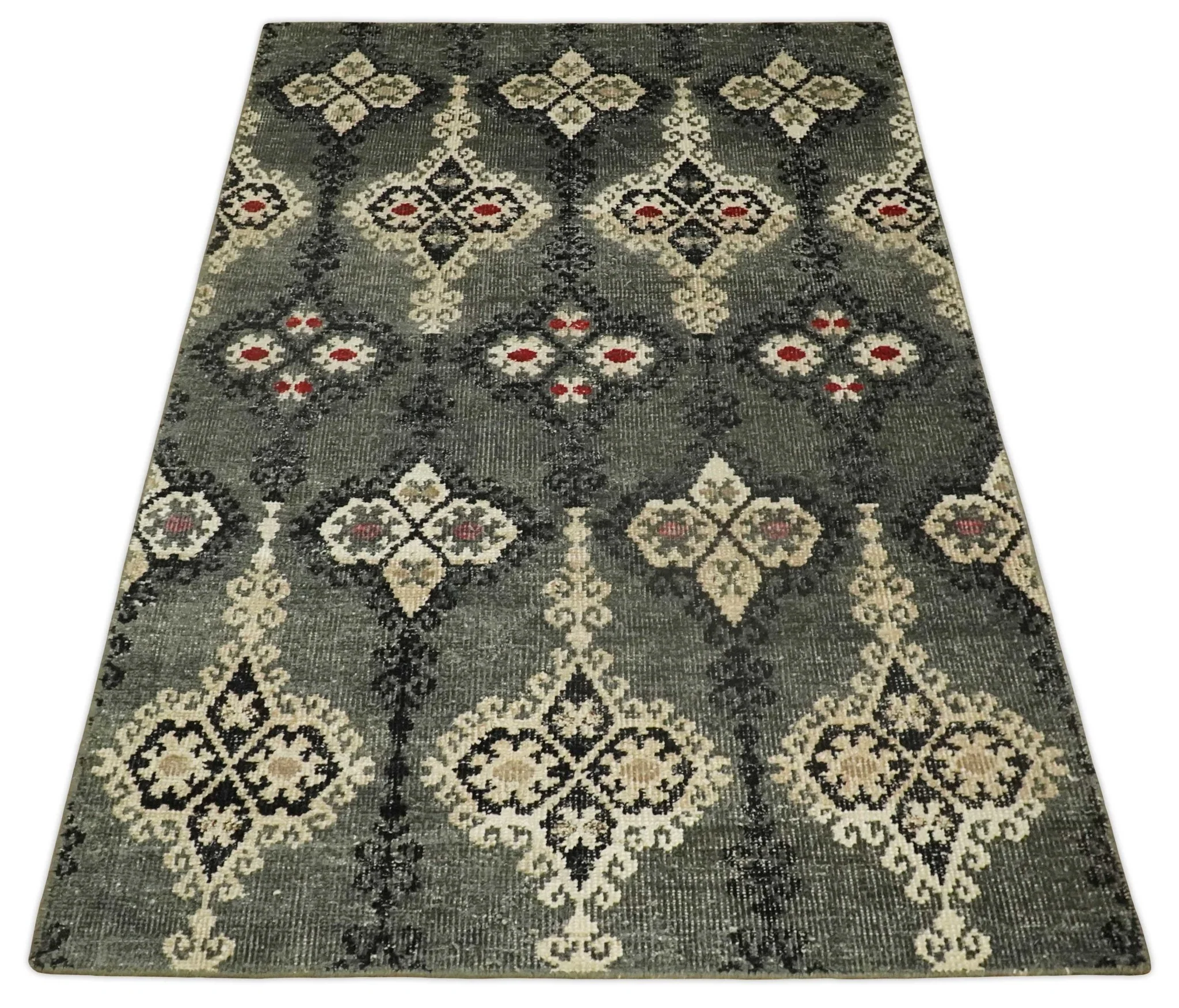 5x8 Hand Knotted Moss Green, Beige and Black  Antique Persian Style Contemporary Recycled Silk Area Rug | OP73 - Image 10