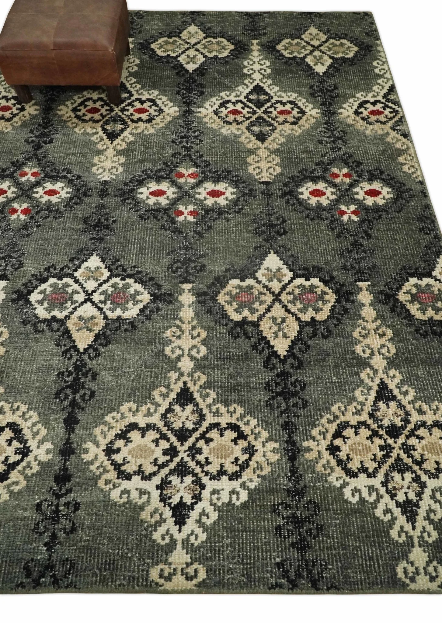 5x8 Hand Knotted Moss Green, Beige and Black  Antique Persian Style Contemporary Recycled Silk Area Rug | OP73 - Image 4
