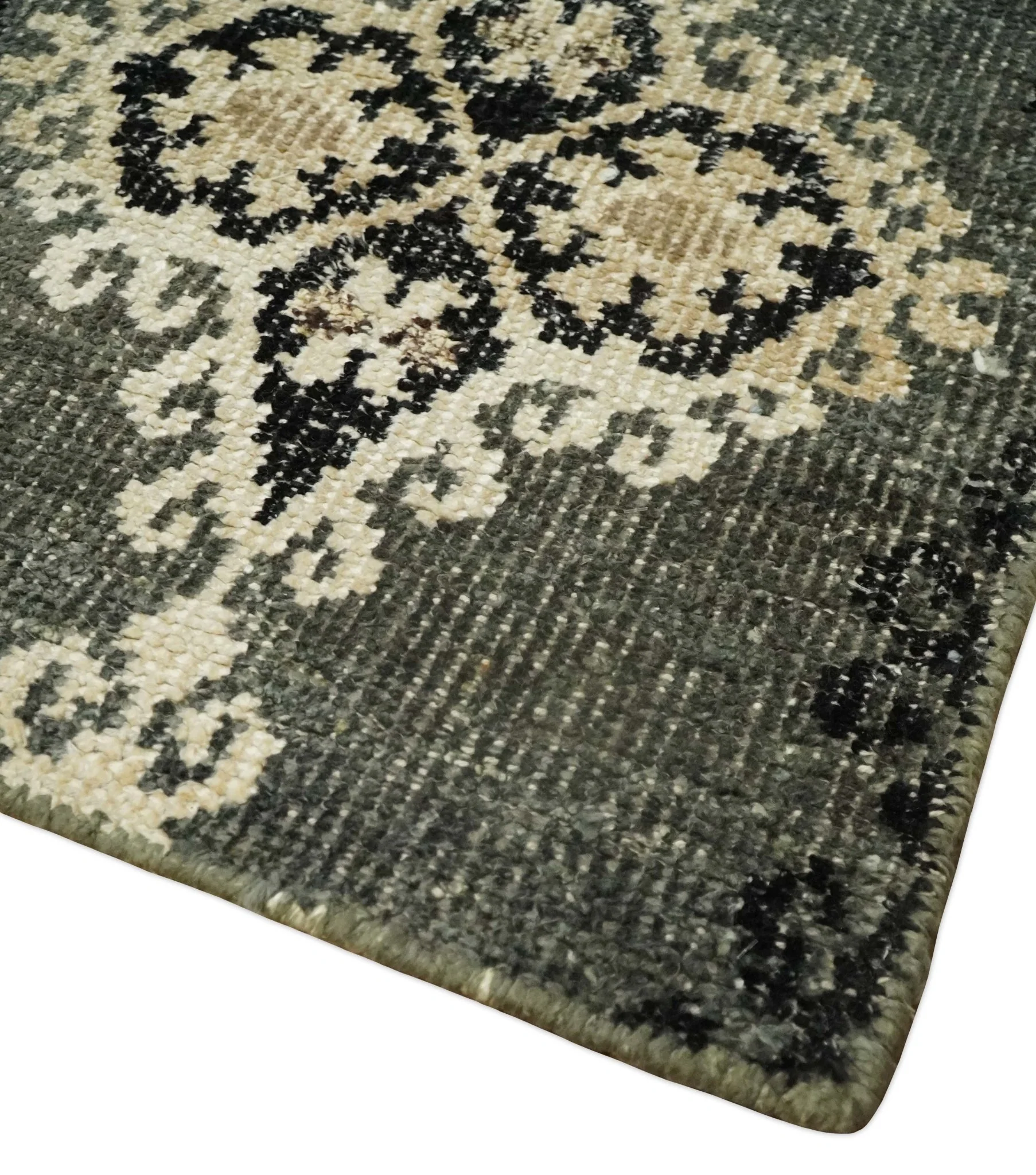 5x8 Hand Knotted Moss Green, Beige and Black  Antique Persian Style Contemporary Recycled Silk Area Rug | OP73 - Image 5