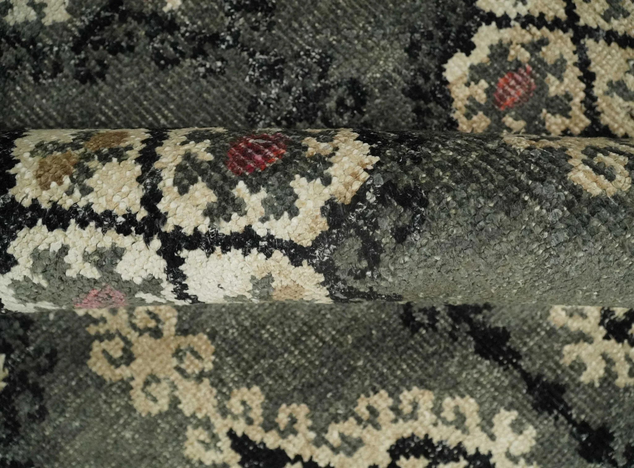 5x8 Hand Knotted Moss Green, Beige and Black  Antique Persian Style Contemporary Recycled Silk Area Rug | OP73 - Image 6