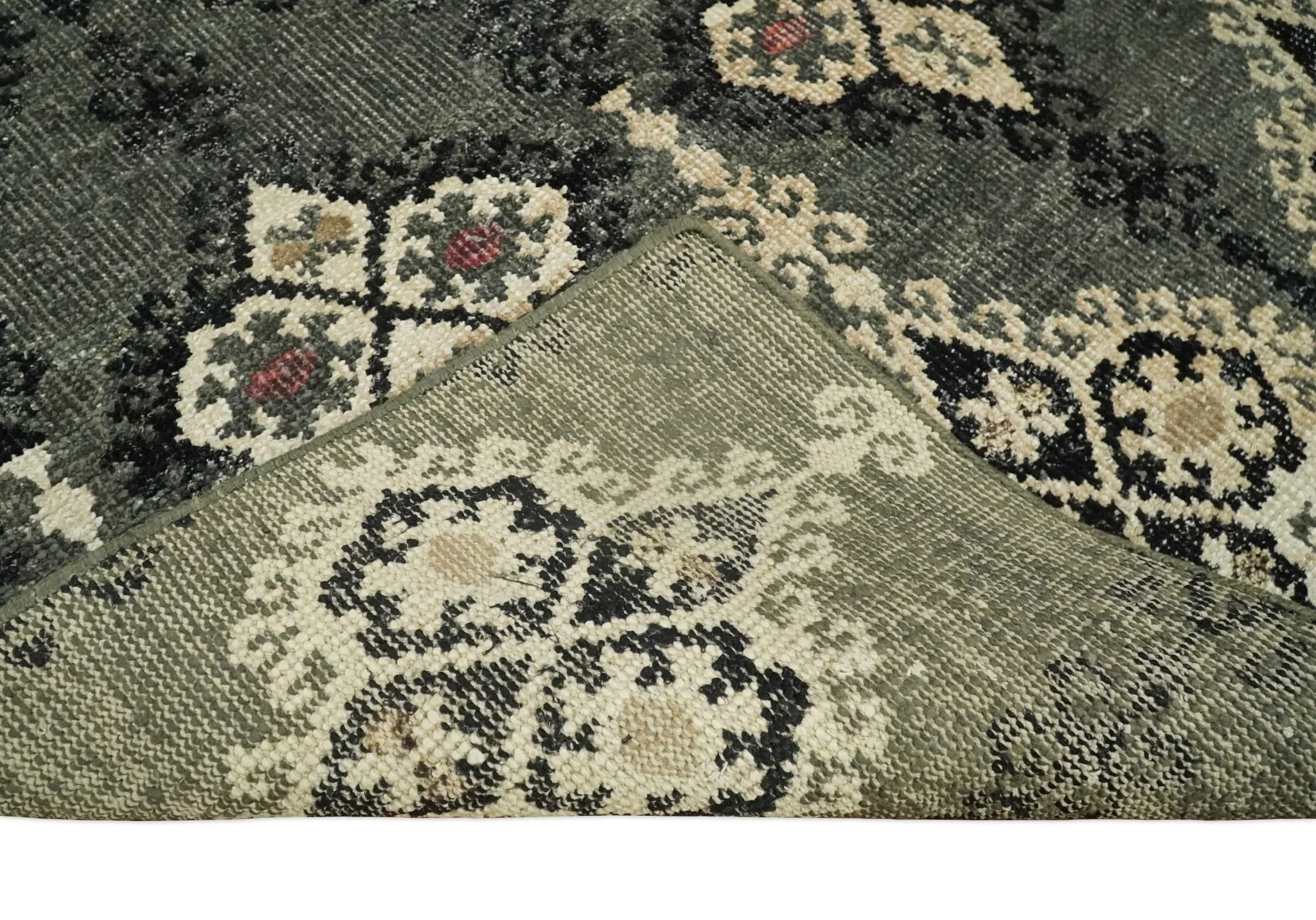 5x8 Hand Knotted Moss Green, Beige and Black  Antique Persian Style Contemporary Recycled Silk Area Rug | OP73 - Image 7