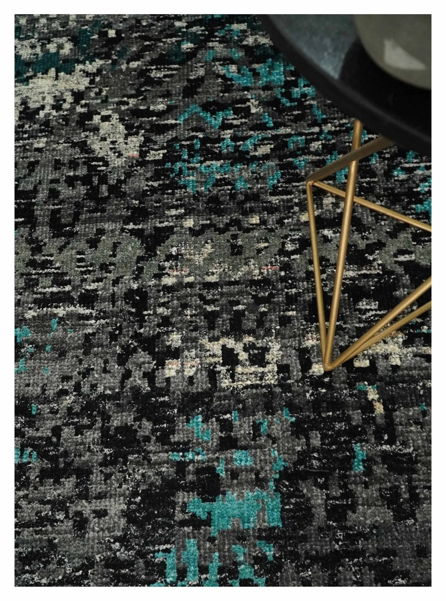 5x8 Hand Knotted Charcoal, Ivory and Blue Modern Abstract Contemporary Recycled Silk Area Rug | OP68 - Image 2