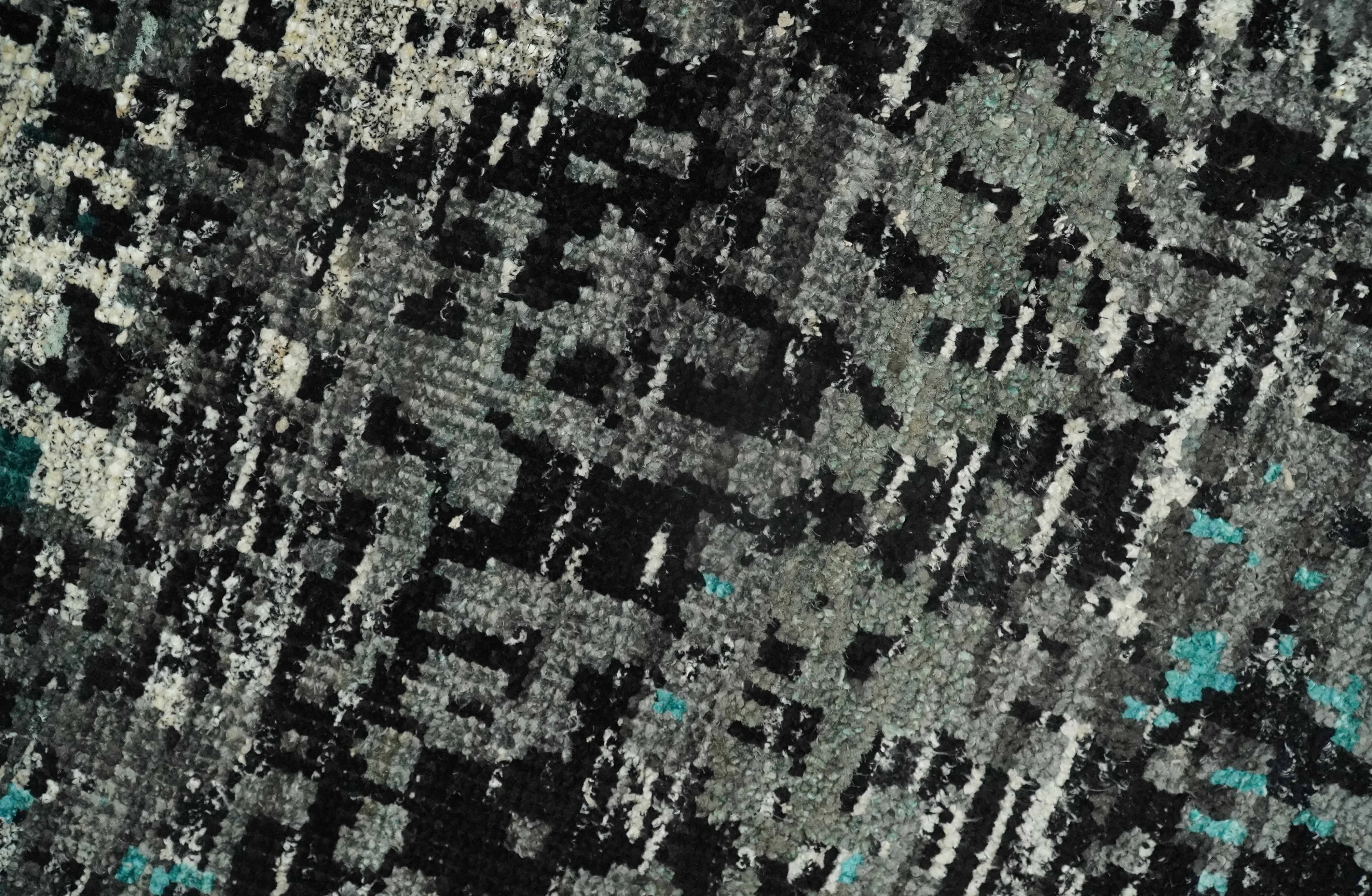 5x8 Hand Knotted Charcoal, Ivory and Blue Modern Abstract Contemporary Recycled Silk Area Rug | OP68 - Image 4