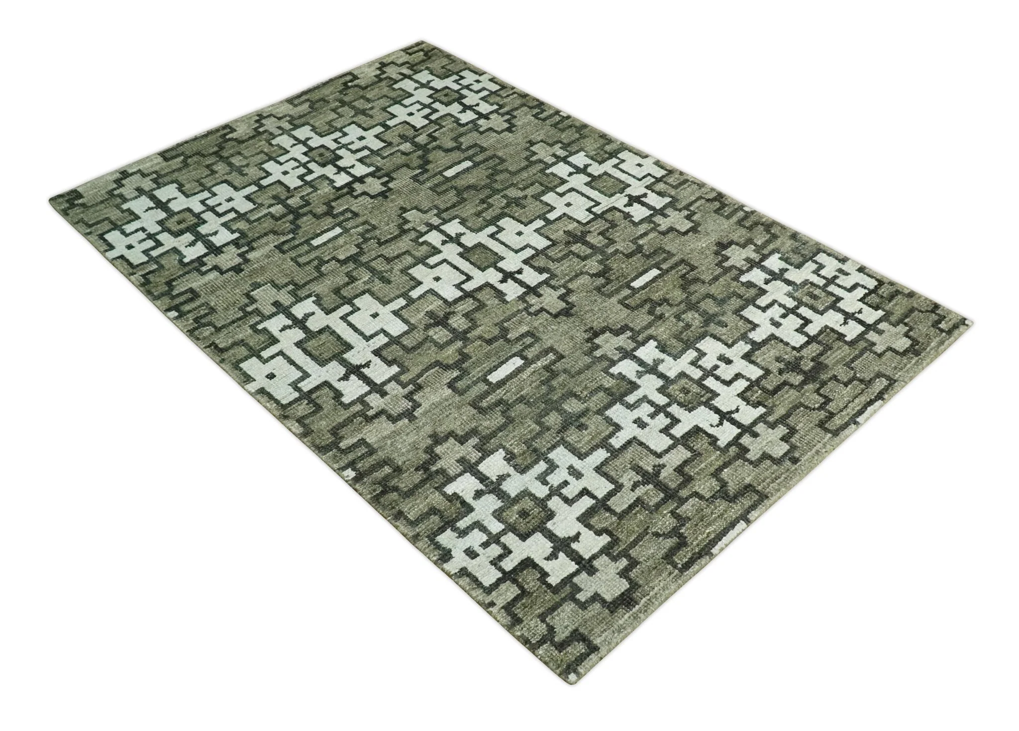 5x8 Hand Knotted Gray, Charcoal and Ivory Modern Contemporary Southwestern Tribal Trellis Recycled Silk Area Rug | OP124 - Image 10