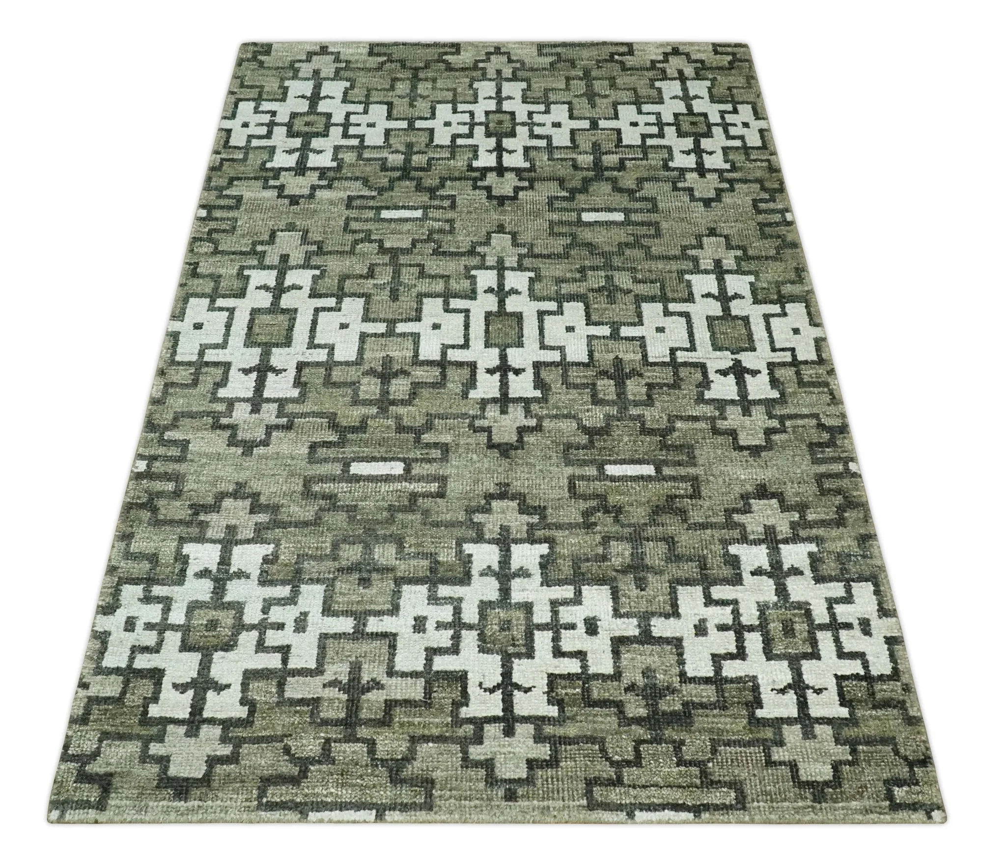 5x8 Hand Knotted Gray, Charcoal and Ivory Modern Contemporary Southwestern Tribal Trellis Recycled Silk Area Rug | OP124 - Image 11