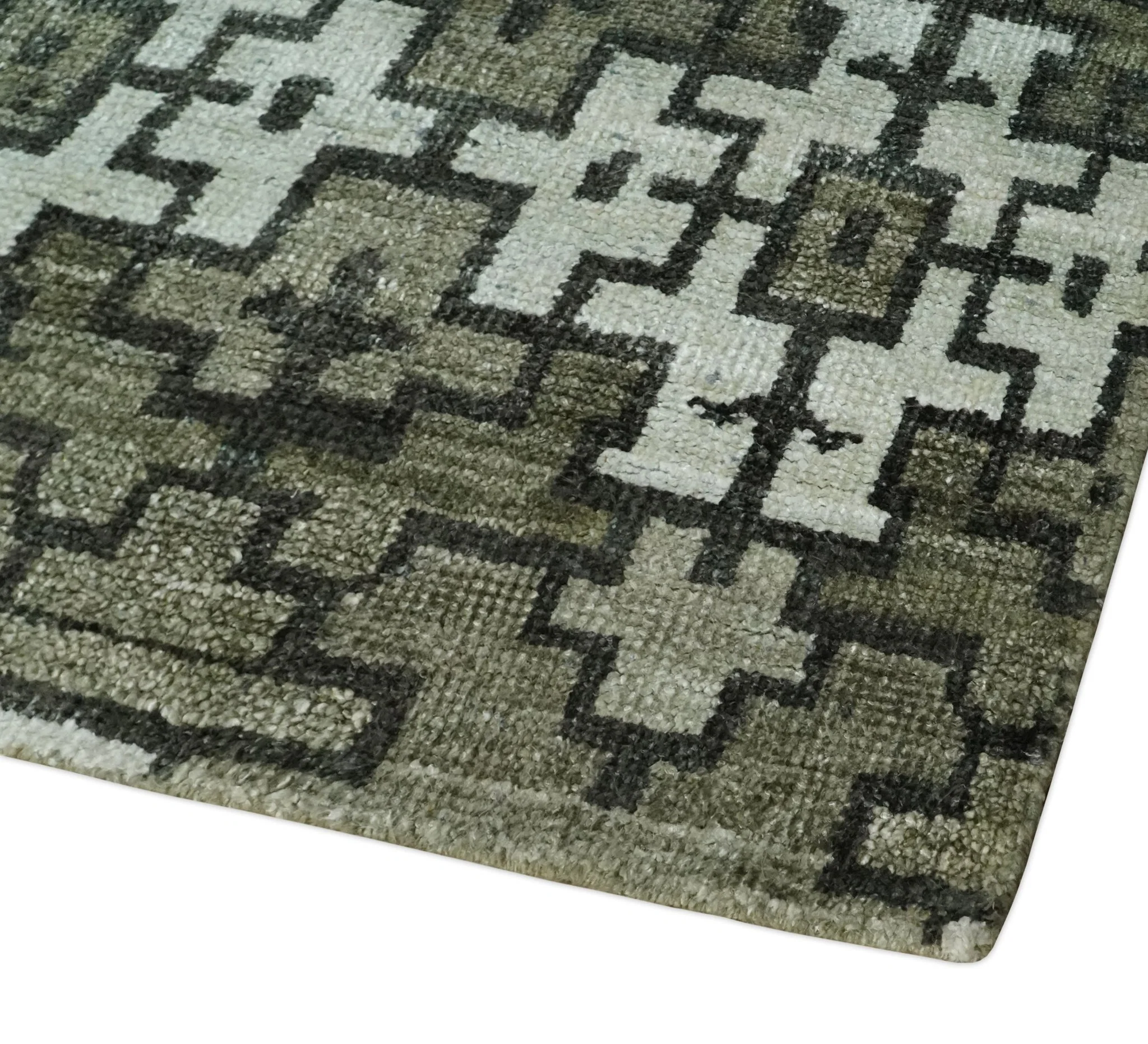 5x8 Hand Knotted Gray, Charcoal and Ivory Modern Contemporary Southwestern Tribal Trellis Recycled Silk Area Rug | OP124 - Image 3