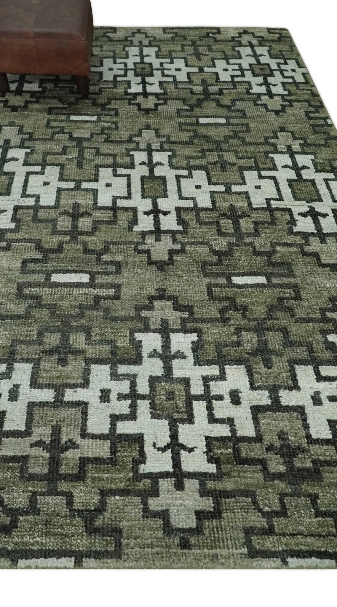 5x8 Hand Knotted Gray, Charcoal and Ivory Modern Contemporary Southwestern Tribal Trellis Recycled Silk Area Rug | OP124 - Image 5