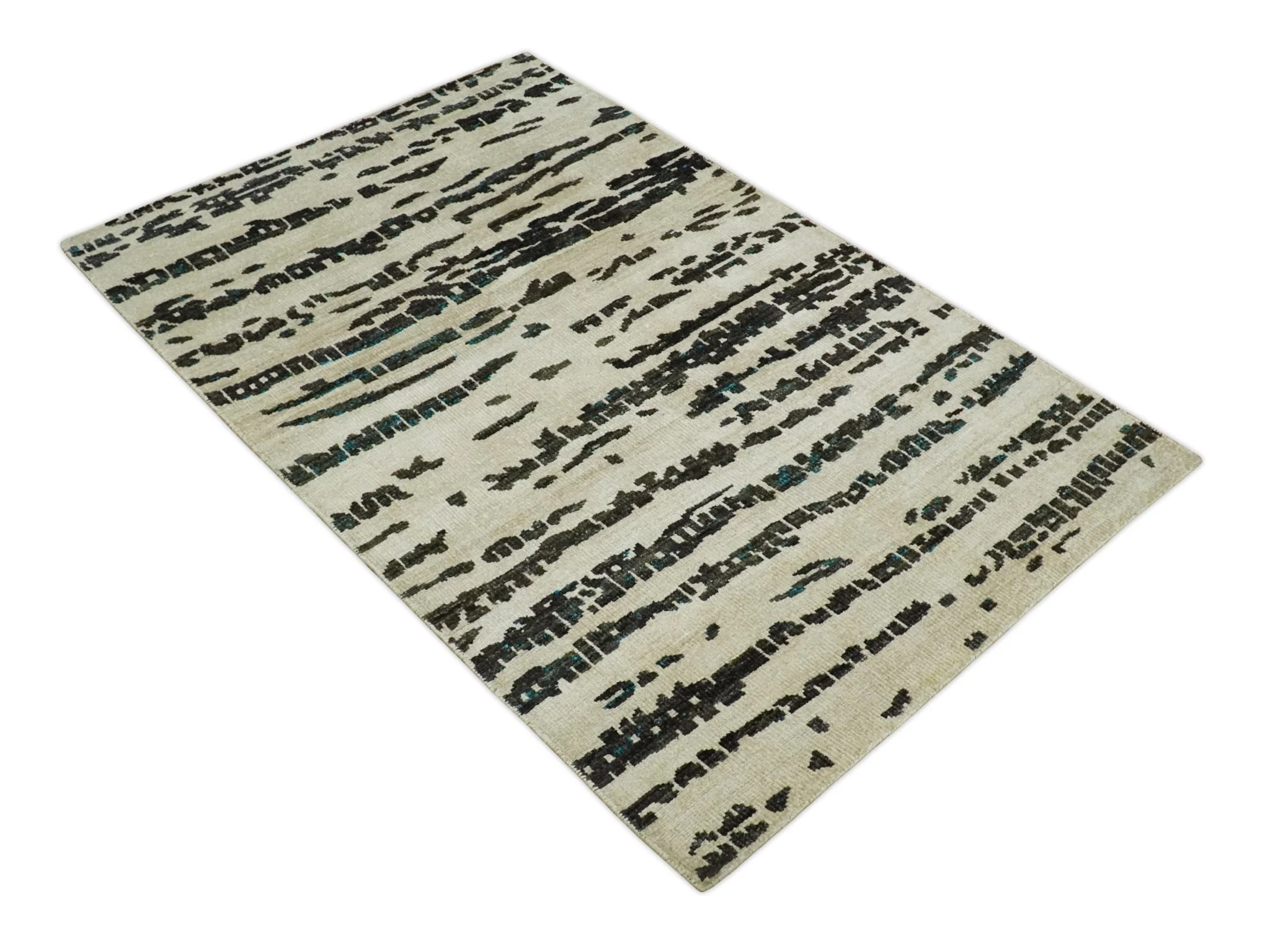 5x8 Hand Knotted Ivory and Brown Modern Abstract Contemporary Recycled Silk Area Rug | OP105 - Image 10