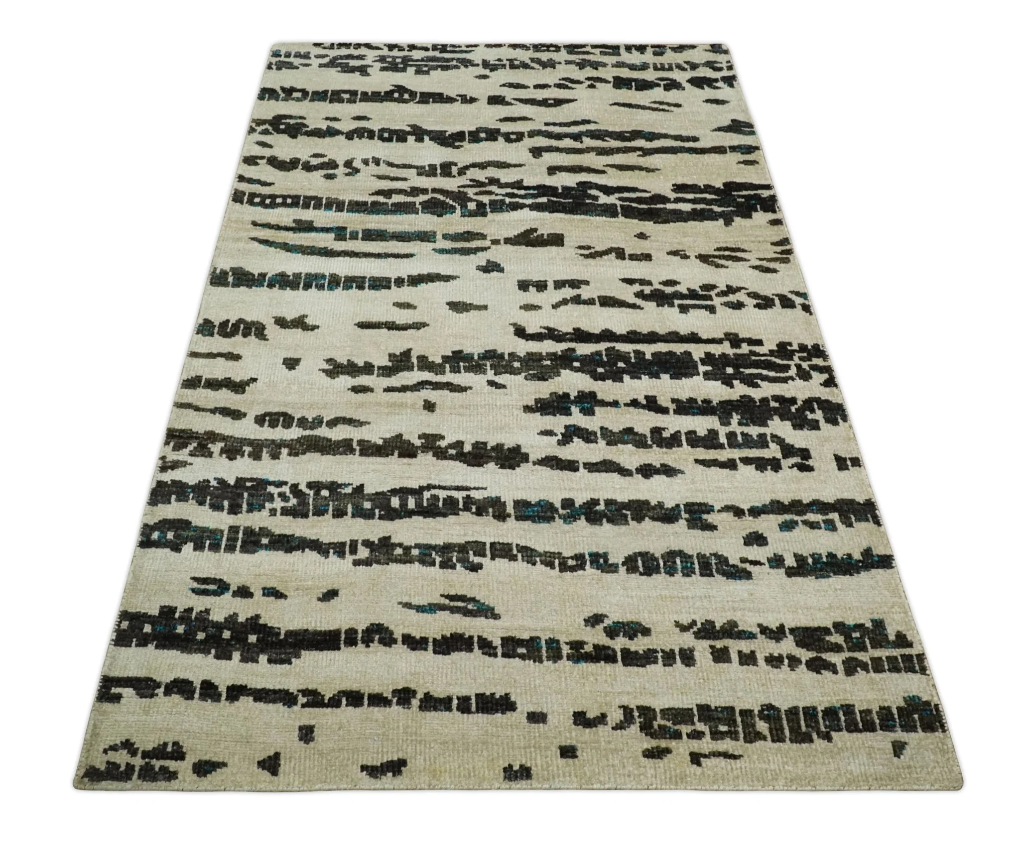 5x8 Hand Knotted Ivory and Brown Modern Abstract Contemporary Recycled Silk Area Rug | OP105 - Image 11