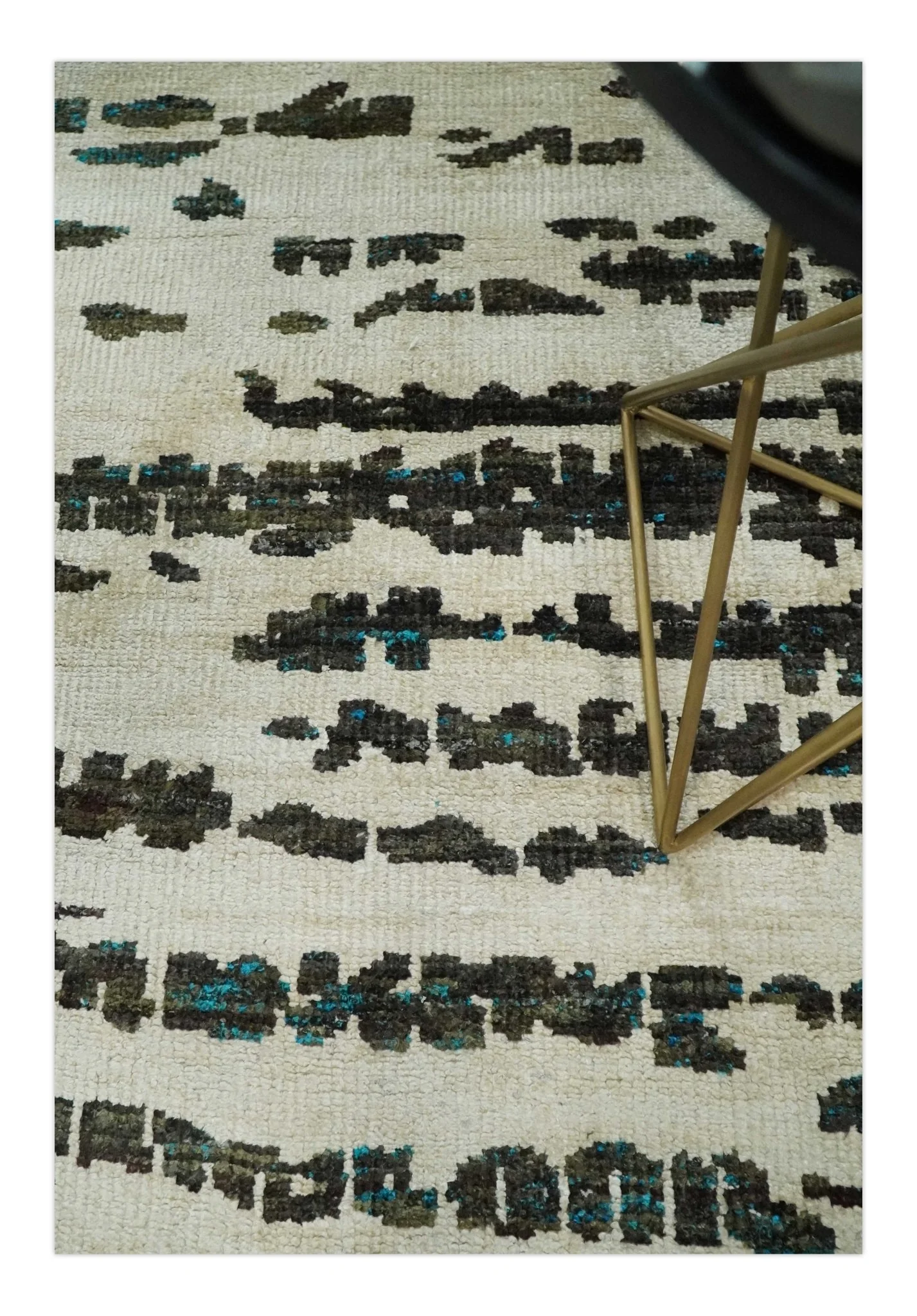 5x8 Hand Knotted Ivory and Brown Modern Abstract Contemporary Recycled Silk Area Rug | OP105 - Image 2
