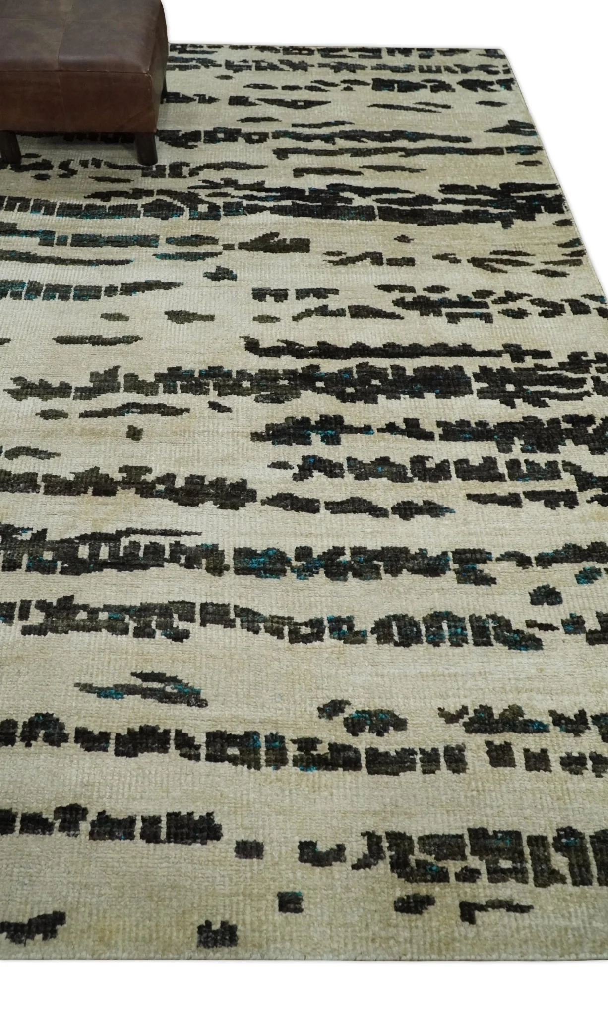 5x8 Hand Knotted Ivory and Brown Modern Abstract Contemporary Recycled Silk Area Rug | OP105 - Image 3