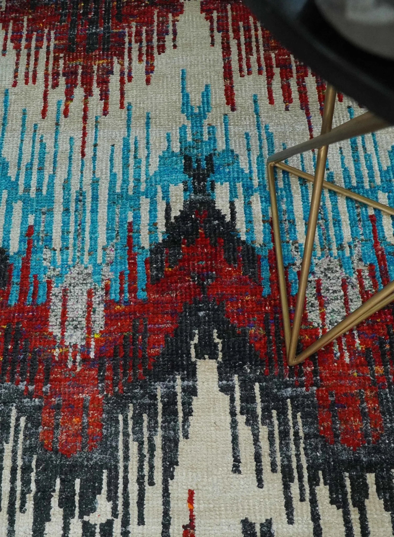5x8 Hand Knotted Ivory, Blue and Maroon Modern Abstract Contemporary Recycled Silk Area Rug | OP99 - Image 2