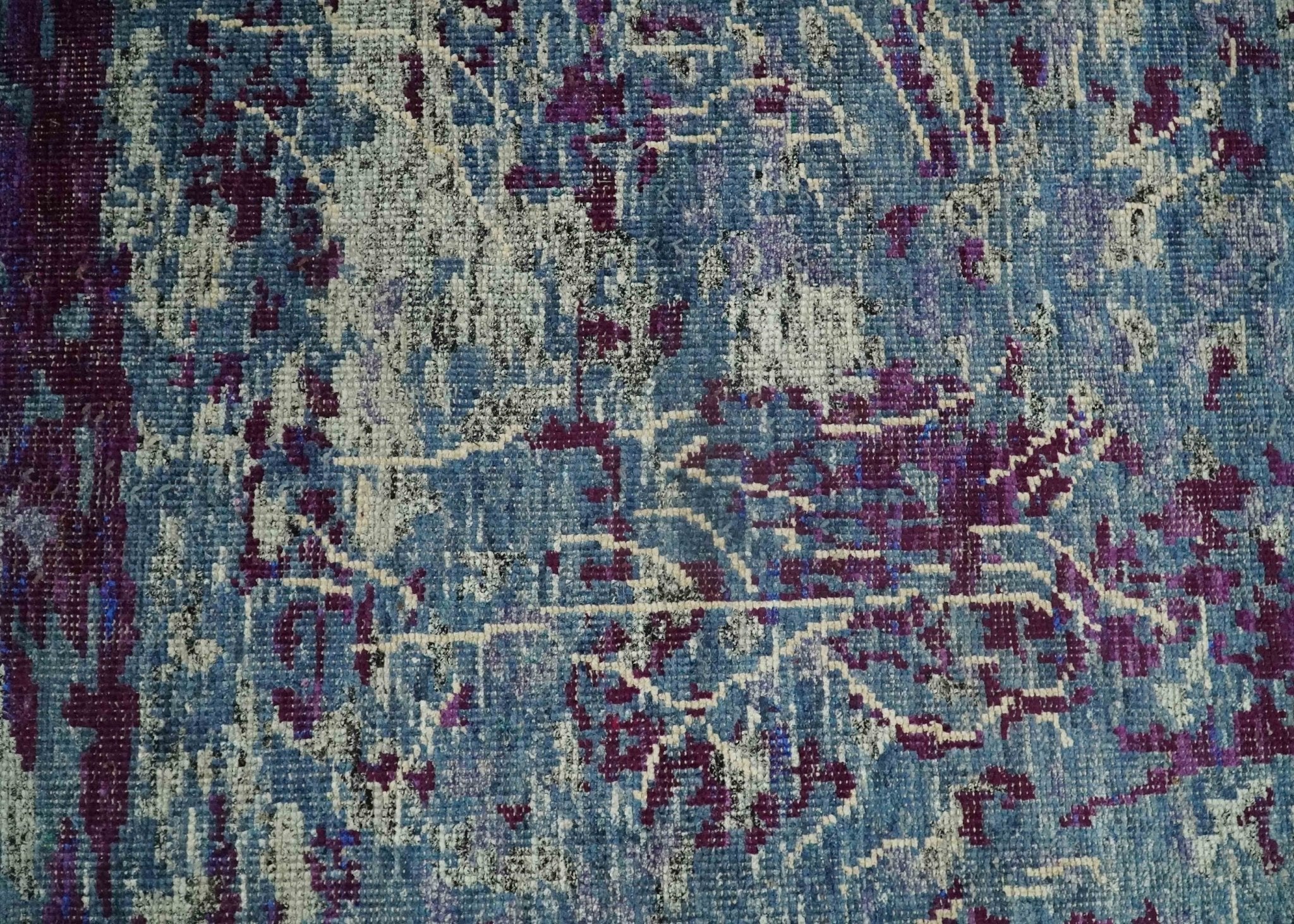 5x8 Hand Knotted Ivory, Blue and Purple Modern Abstract Contemporary Recycled Silk Area Rug | OP72 - Image 8