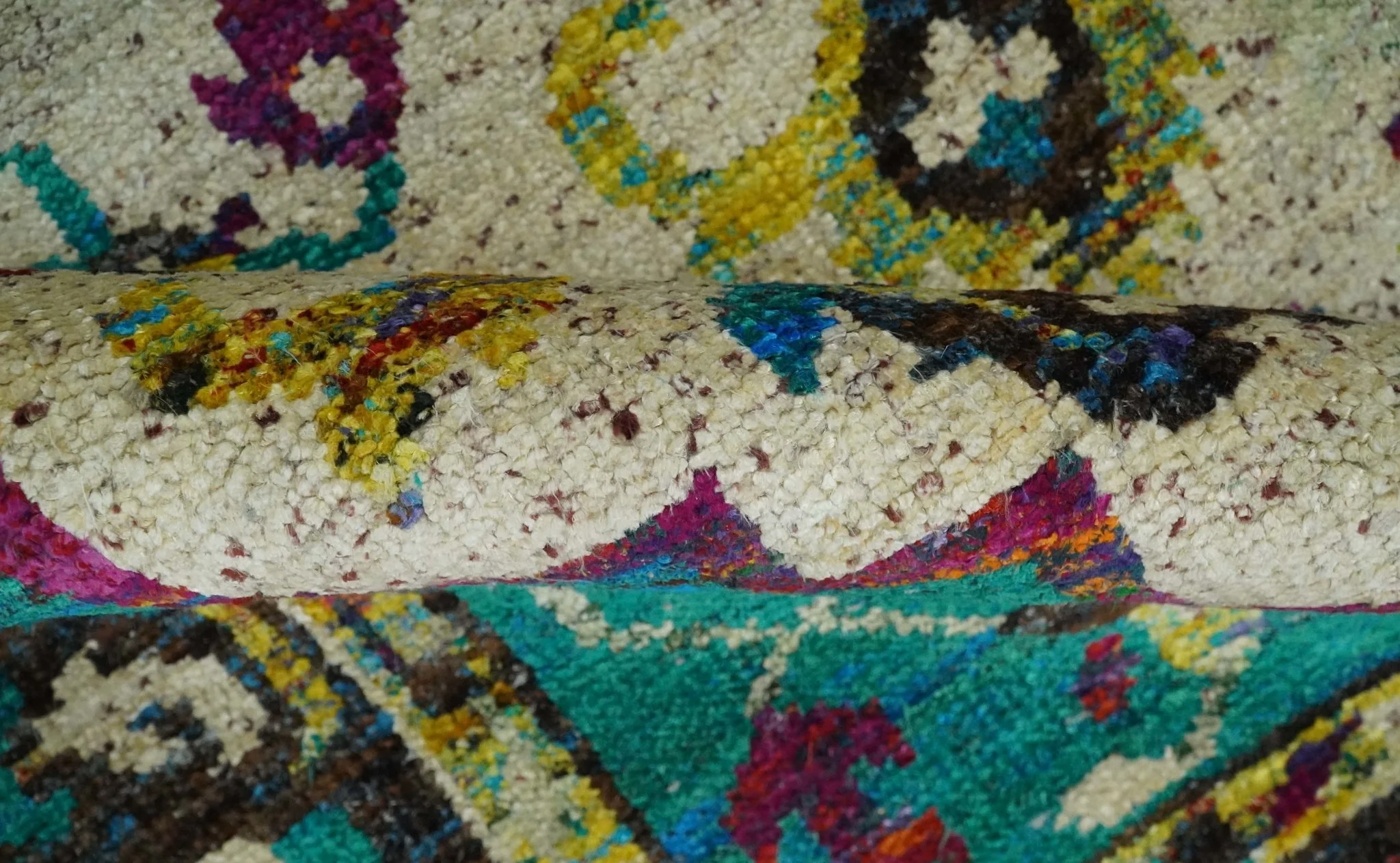 5x8 Hand Knotted Ivory, Teal Blue and Brown Antique Persian Style Contemporary Bamboo Silk Area Rug | OP76 - Image 6