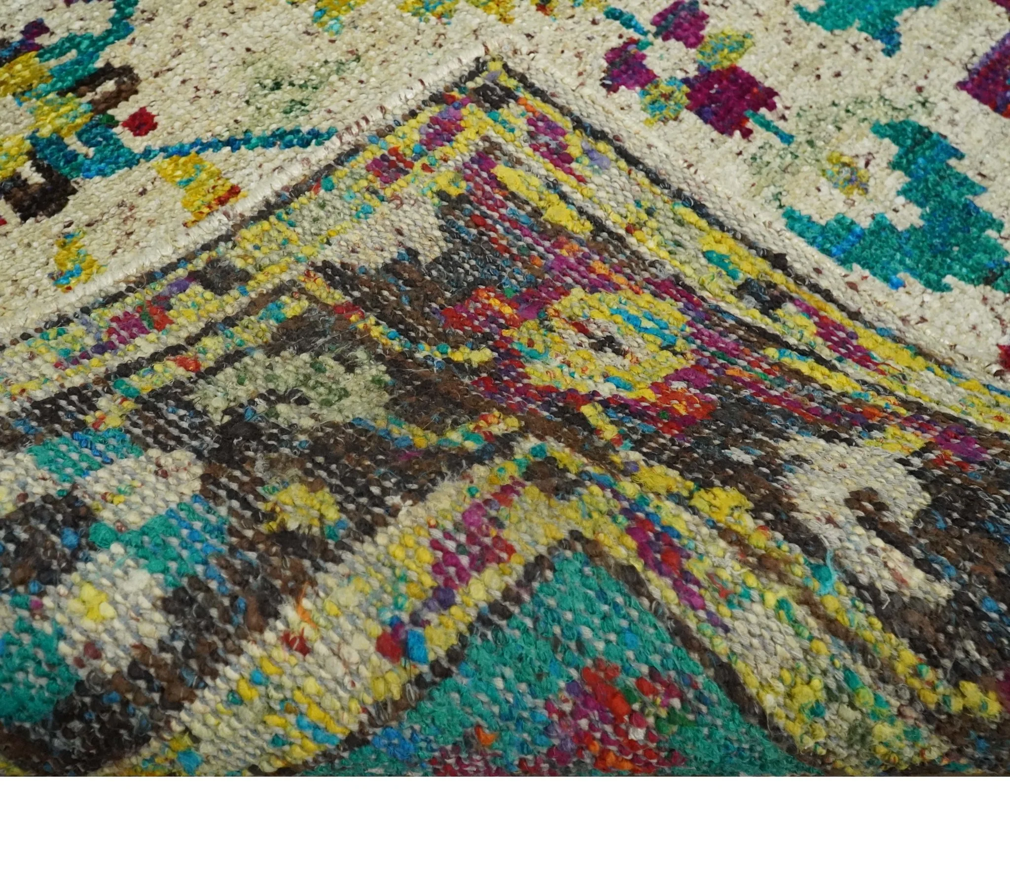 5x8 Hand Knotted Ivory, Teal Blue and Brown Antique Persian Style Contemporary Bamboo Silk Area Rug | OP76 - Image 7