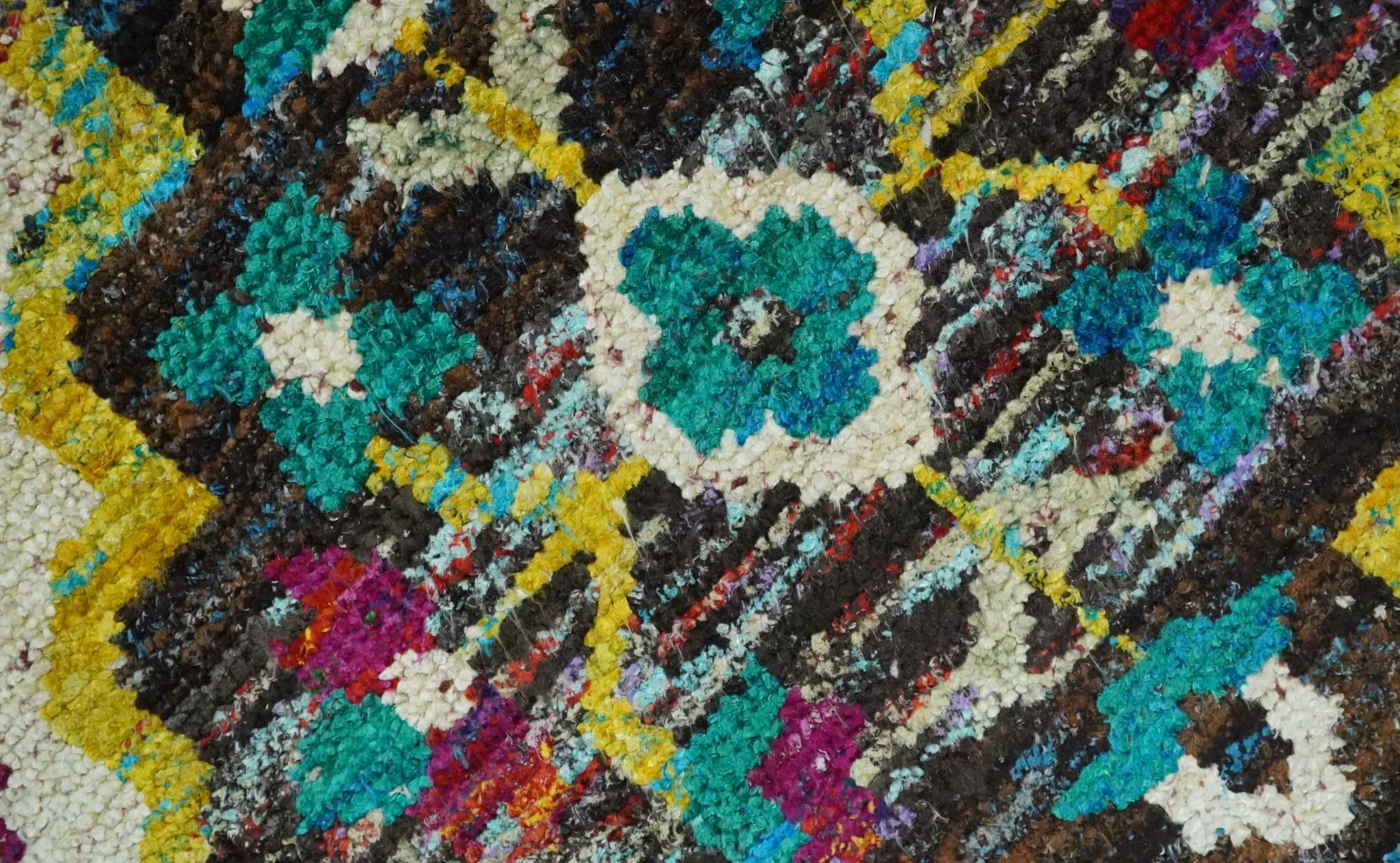5x8 Hand Knotted Ivory, Teal Blue and Brown Antique Persian Style Contemporary Bamboo Silk Area Rug | OP76 - Image 9