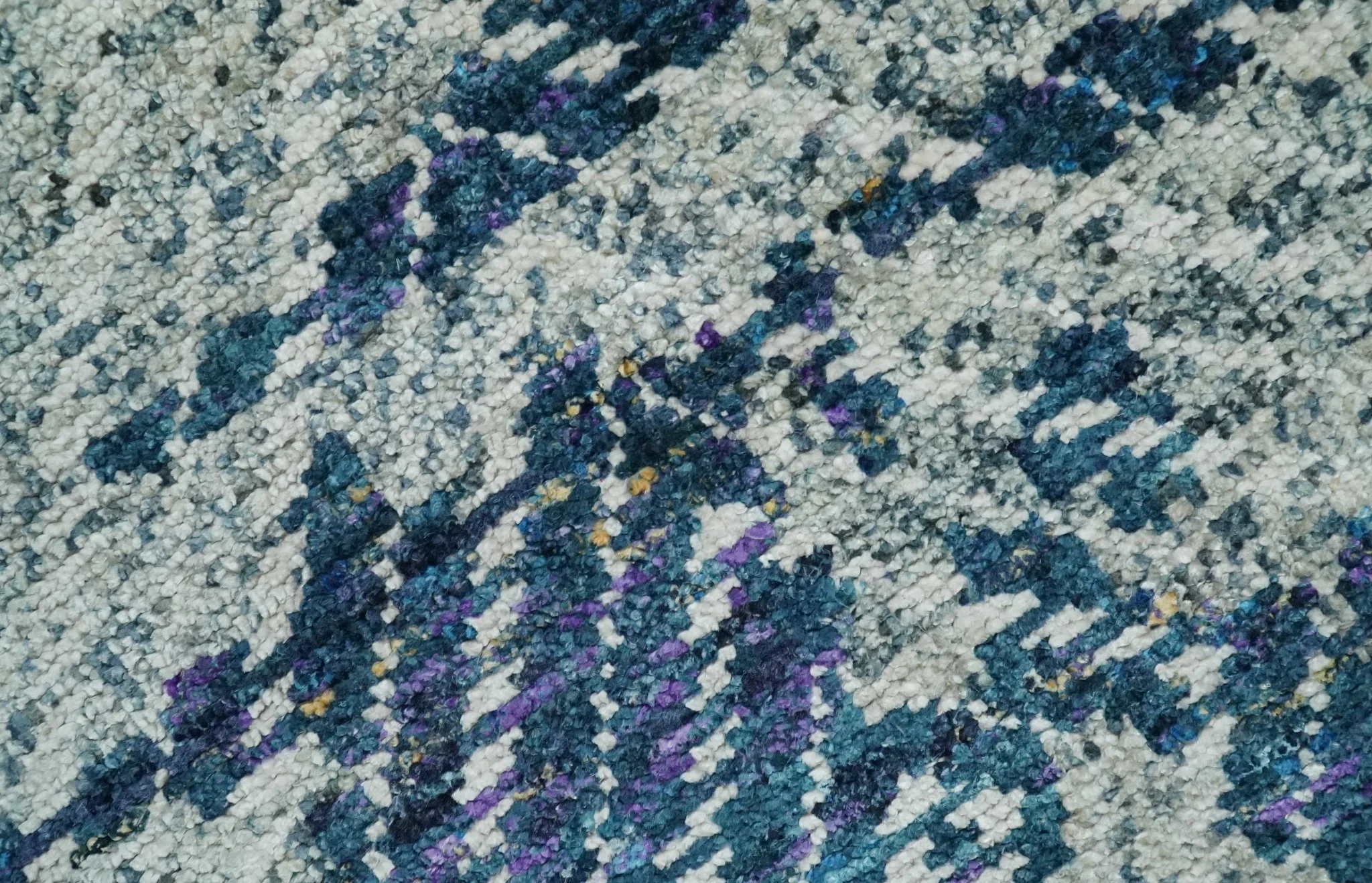 5x8 Hand Knotted Ivory, Blue and Teal Modern Geometric Contemporary Recycled Silk Area Rug | OP102 - Image 2