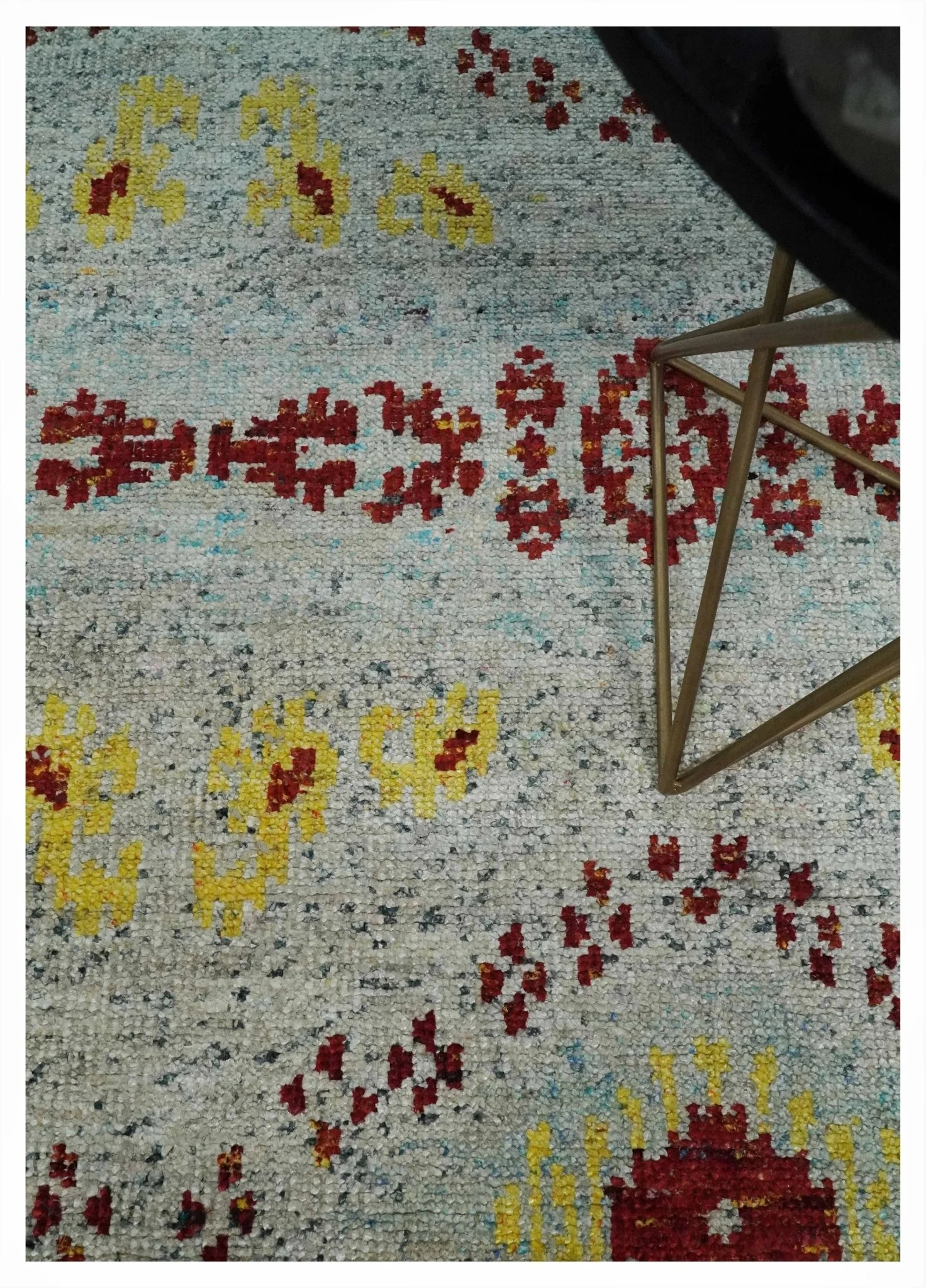 5x8 Hand Knotted Ivory, Red and Yellow Persian made of Recycled Silk Area Rug | OP95 - Image 2