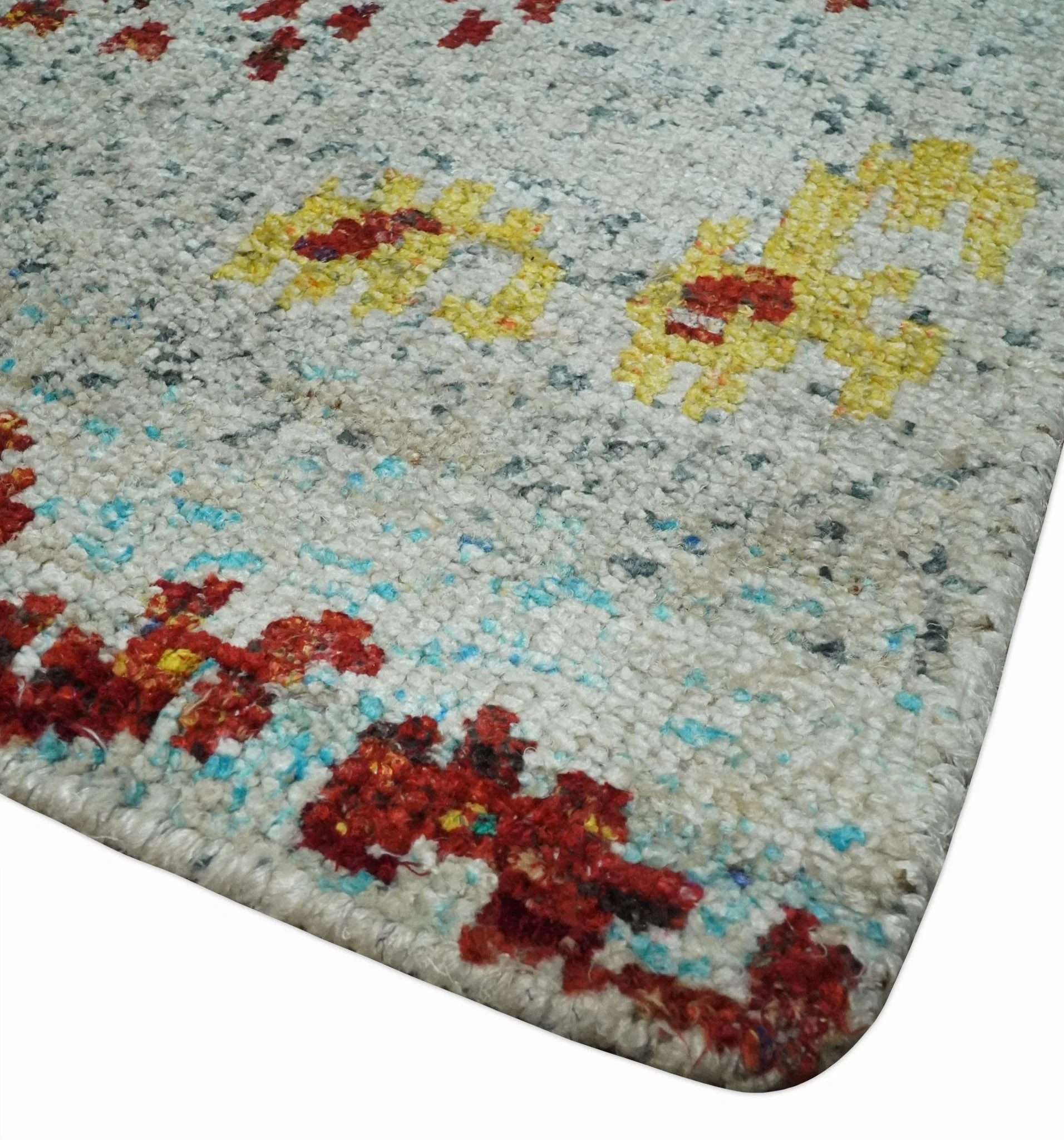 5x8 Hand Knotted Ivory, Red and Yellow Persian made of Recycled Silk Area Rug | OP95 - Image 4