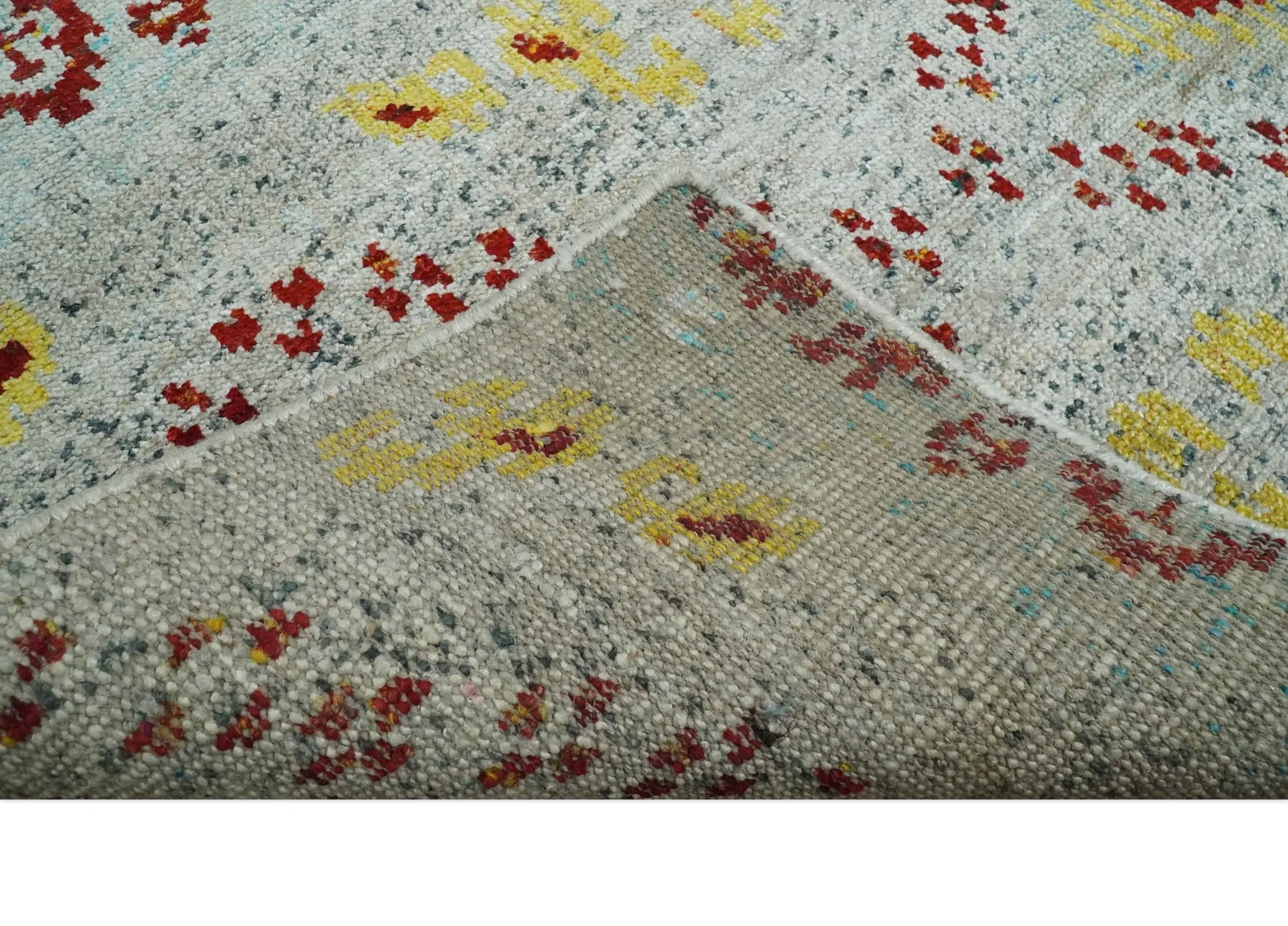 5x8 Hand Knotted Ivory, Red and Yellow Persian made of Recycled Silk Area Rug | OP95 - Image 6
