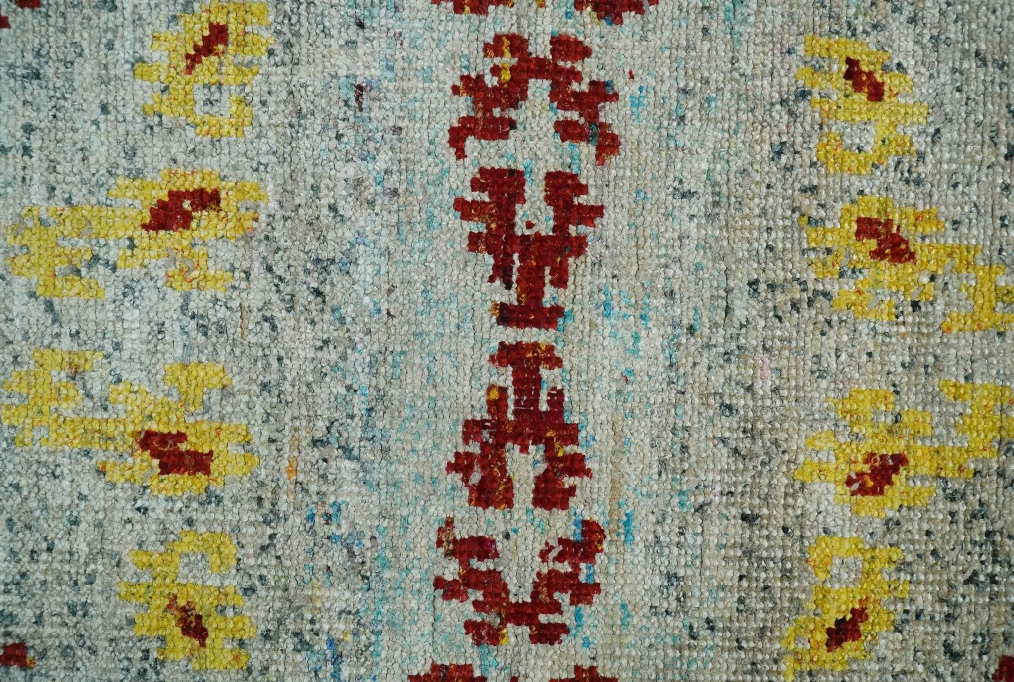 5x8 Hand Knotted Ivory, Red and Yellow Persian made of Recycled Silk Area Rug | OP95 - Image 9