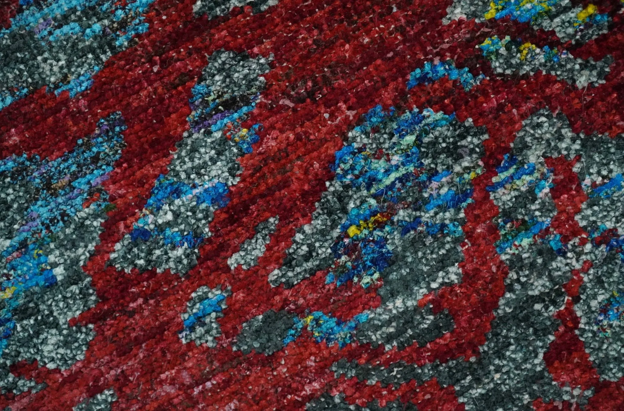 5x8 Hand Knotted Maroon, Gray and Blue Modern Abstract Contemporary Recycled Silk Area Rug | OP128 - Image 4