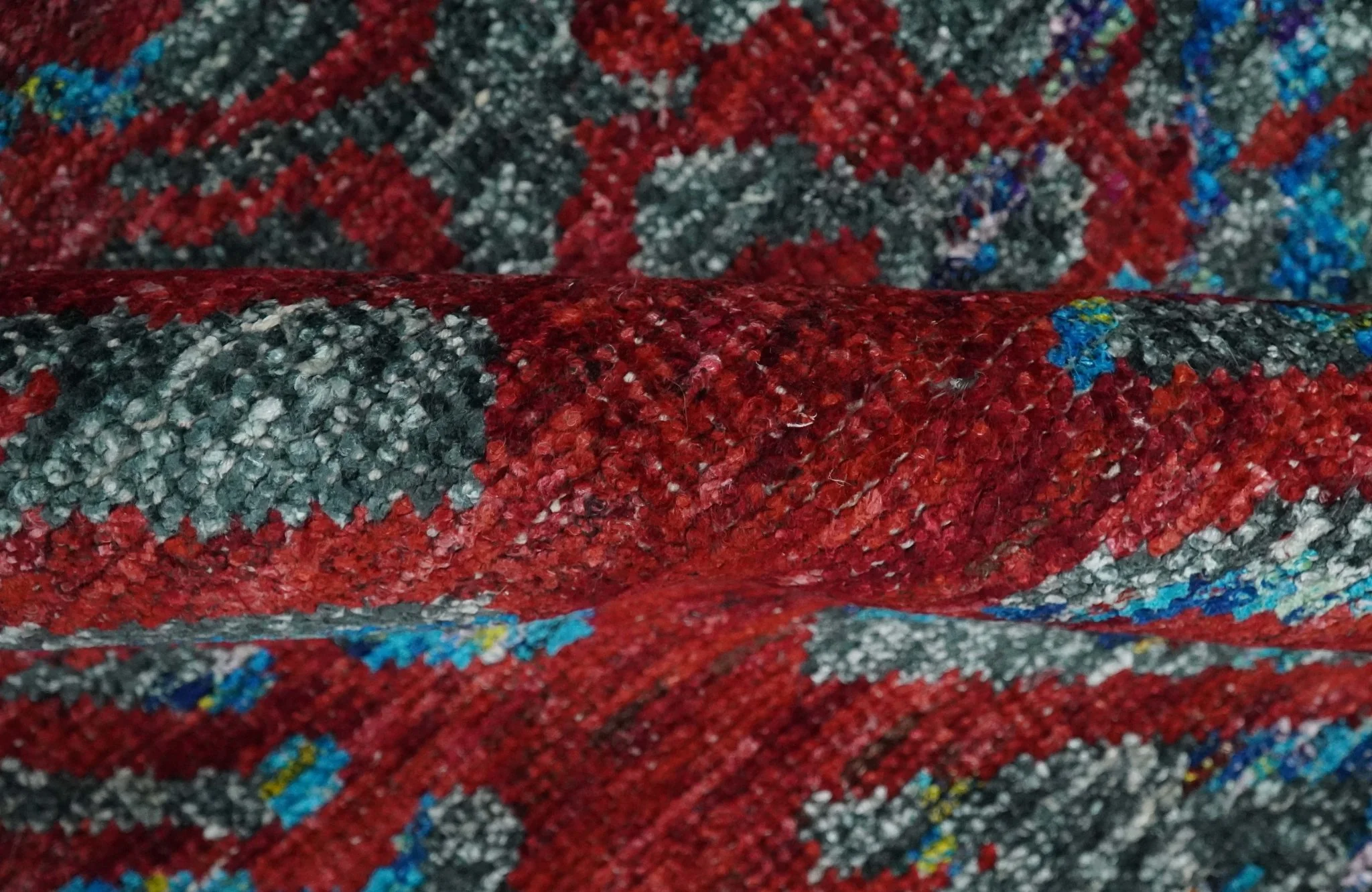 5x8 Hand Knotted Maroon, Gray and Blue Modern Abstract Contemporary Recycled Silk Area Rug | OP128 - Image 6