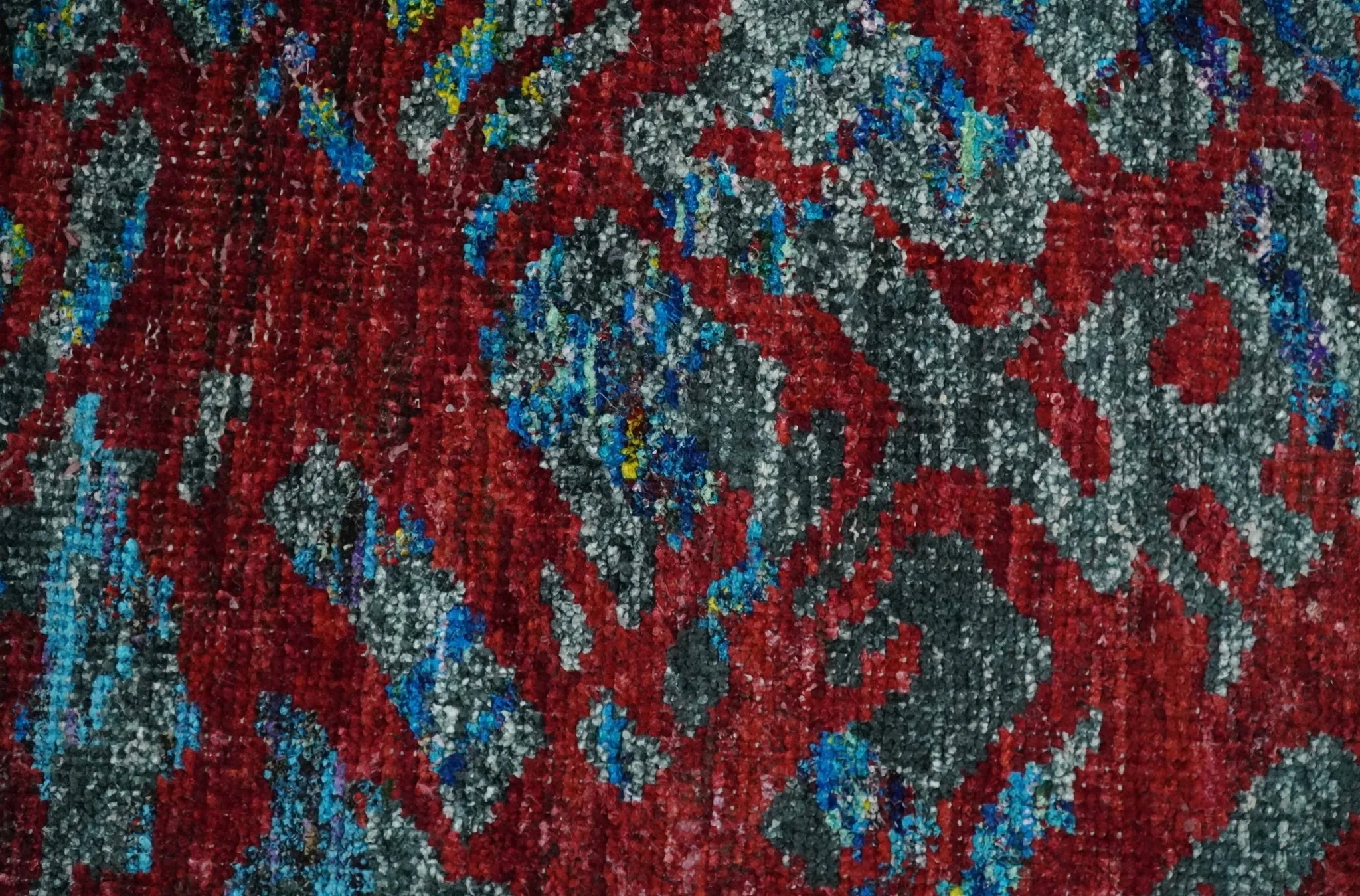 5x8 Hand Knotted Maroon, Gray and Blue Modern Abstract Contemporary Recycled Silk Area Rug | OP128 - Image 9