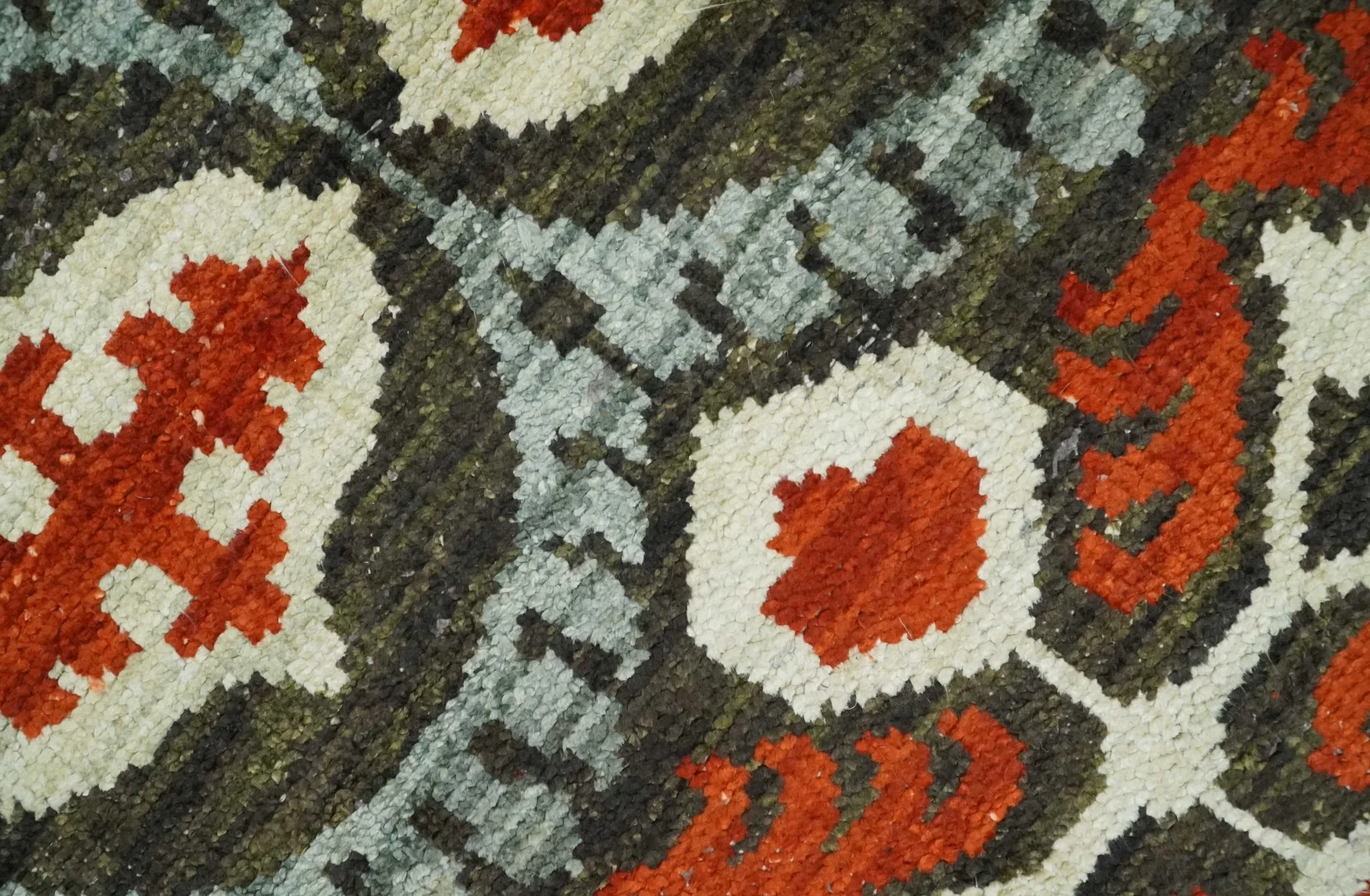 5x8 Hand Knotted Moss Green, Ivory and Rust Antique Persian Style Contemporary Recycled Silk Area Rug | OP83 - Image 2