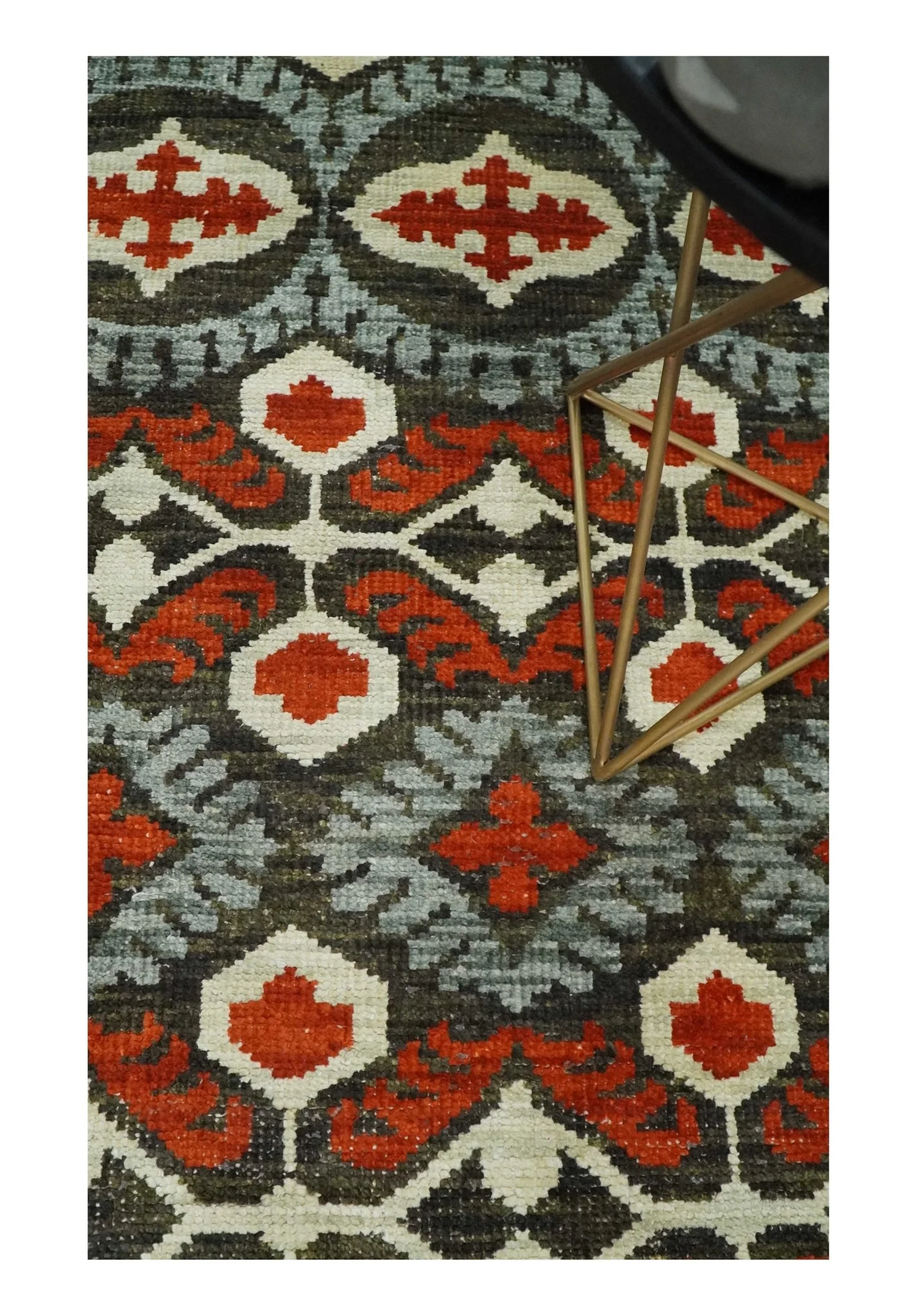 5x8 Hand Knotted Moss Green, Ivory and Rust Antique Persian Style Contemporary Recycled Silk Area Rug | OP83 - Image 5