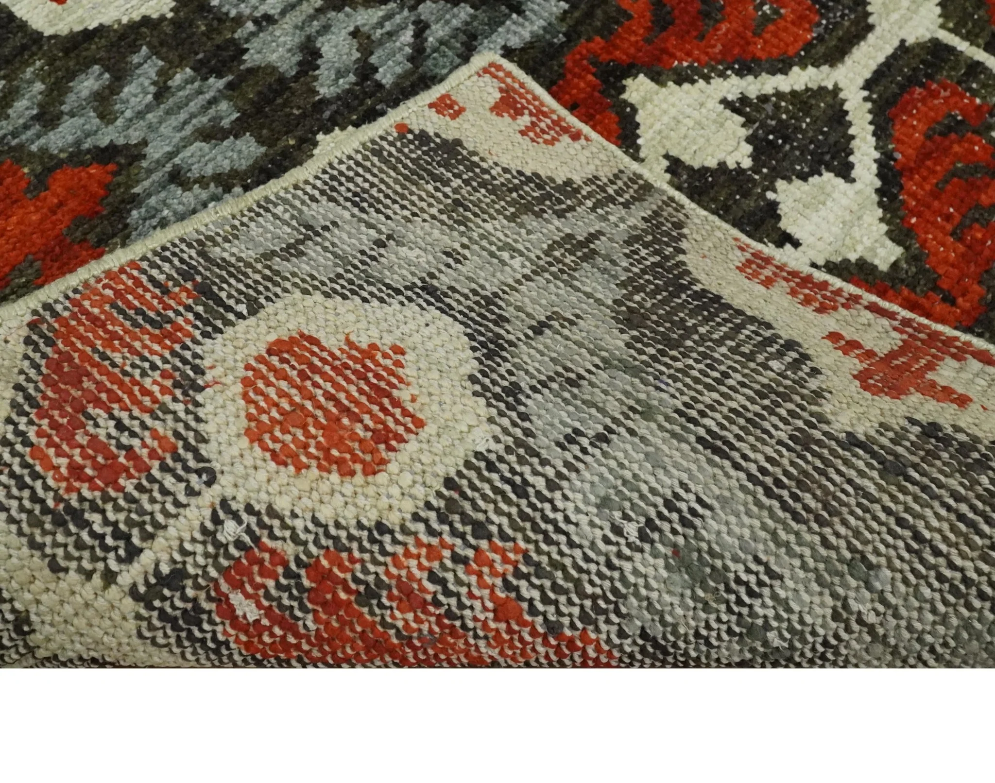 5x8 Hand Knotted Moss Green, Ivory and Rust Antique Persian Style Contemporary Recycled Silk Area Rug | OP83 - Image 7