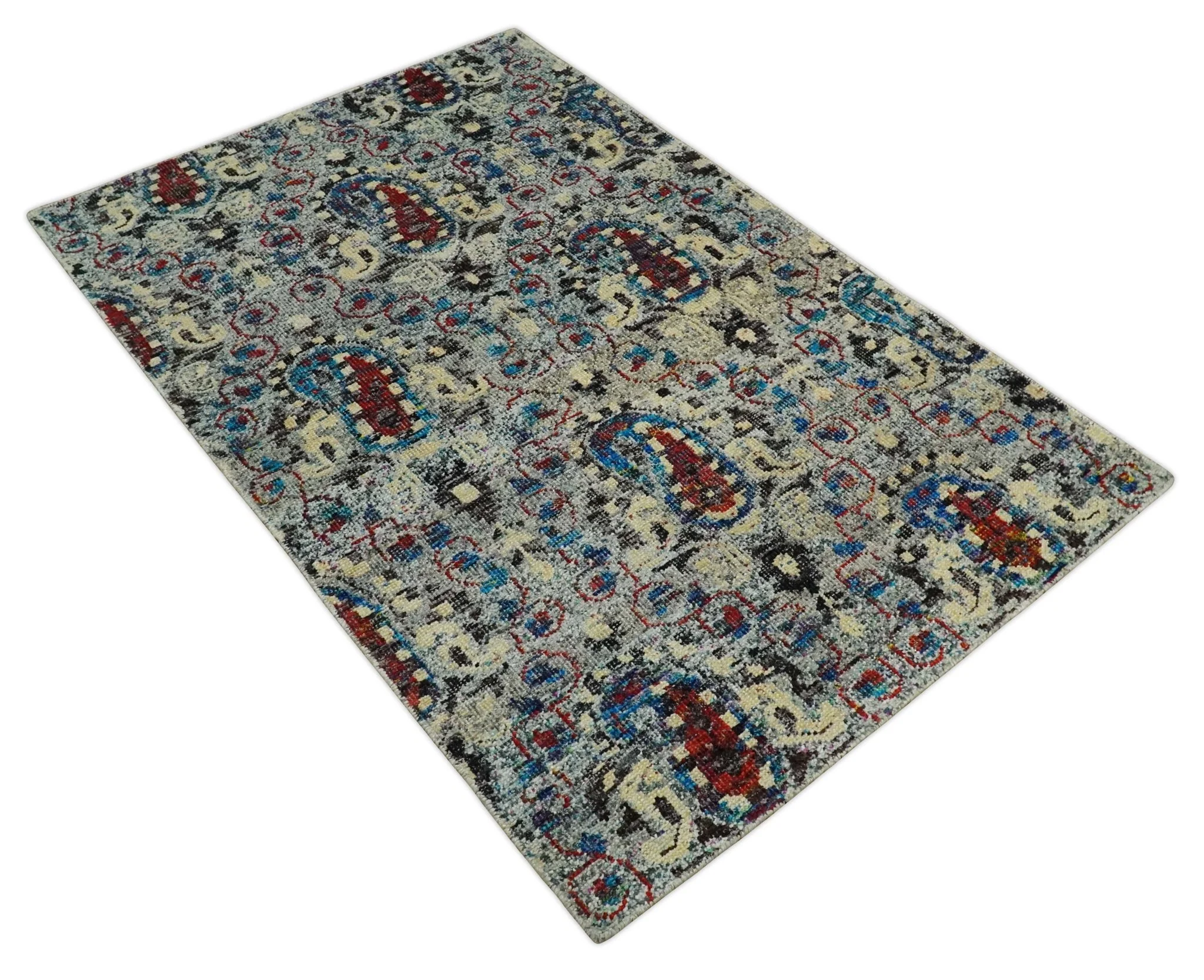5x8 Hand Knotted Multicolor Antique Persian Style Contemporary Recycled Silk Area Rug | OP84 - Image 10