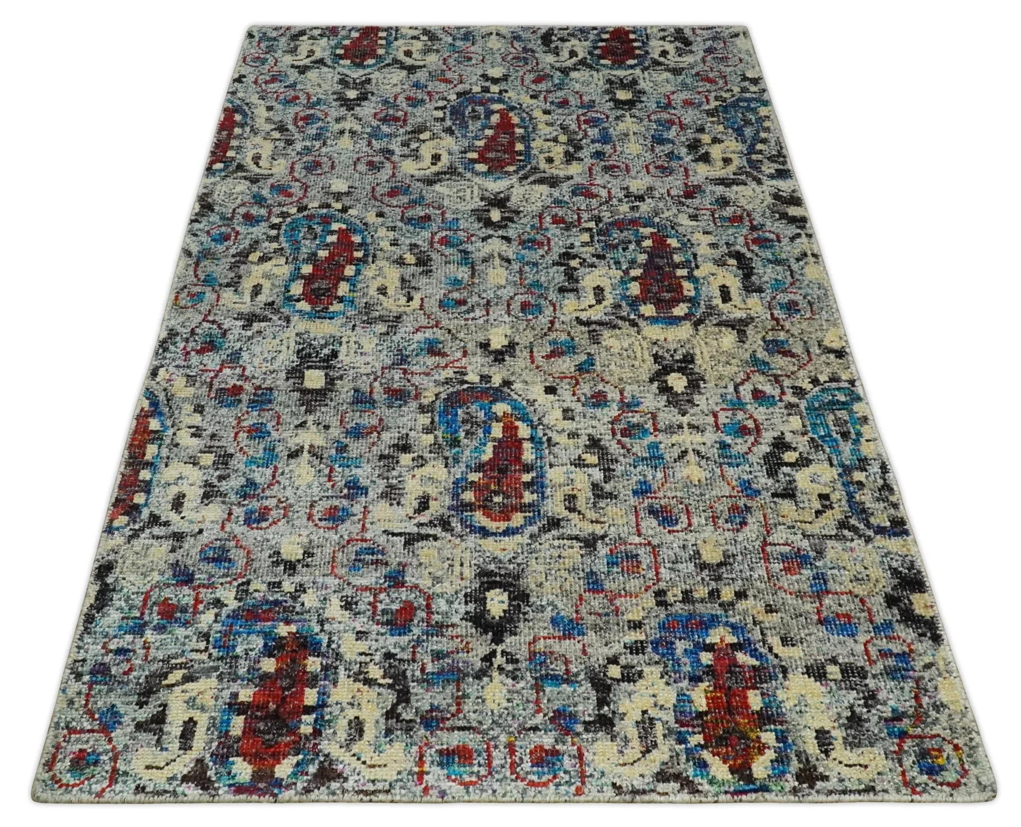 5x8 Hand Knotted Multicolor Antique Persian Style Contemporary Recycled Silk Area Rug | OP84 - Image 11