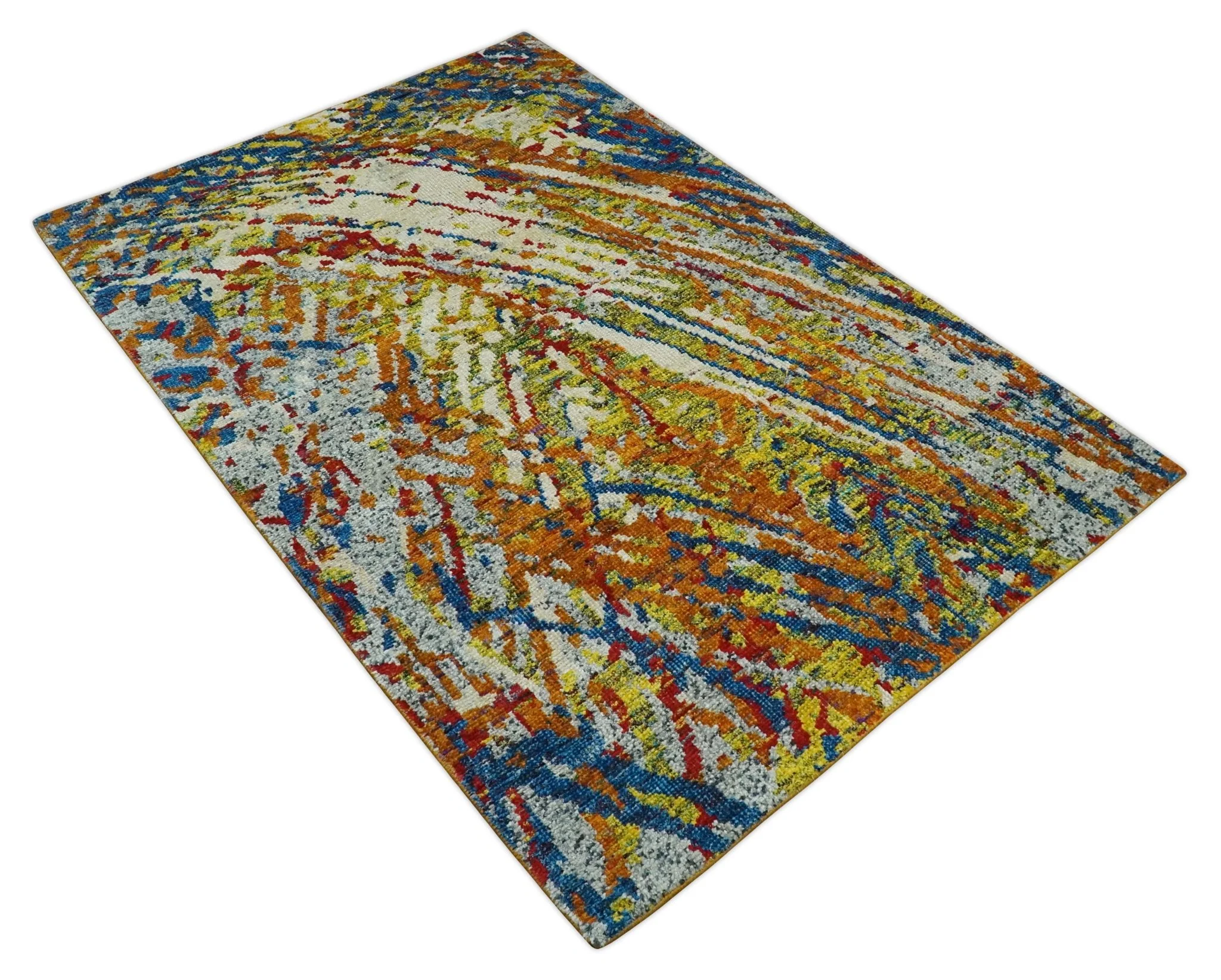 5x8 Hand Knotted Multicolor Modern Abstract Contemporary Recycled Silk Area Rug | OP111 - Image 10
