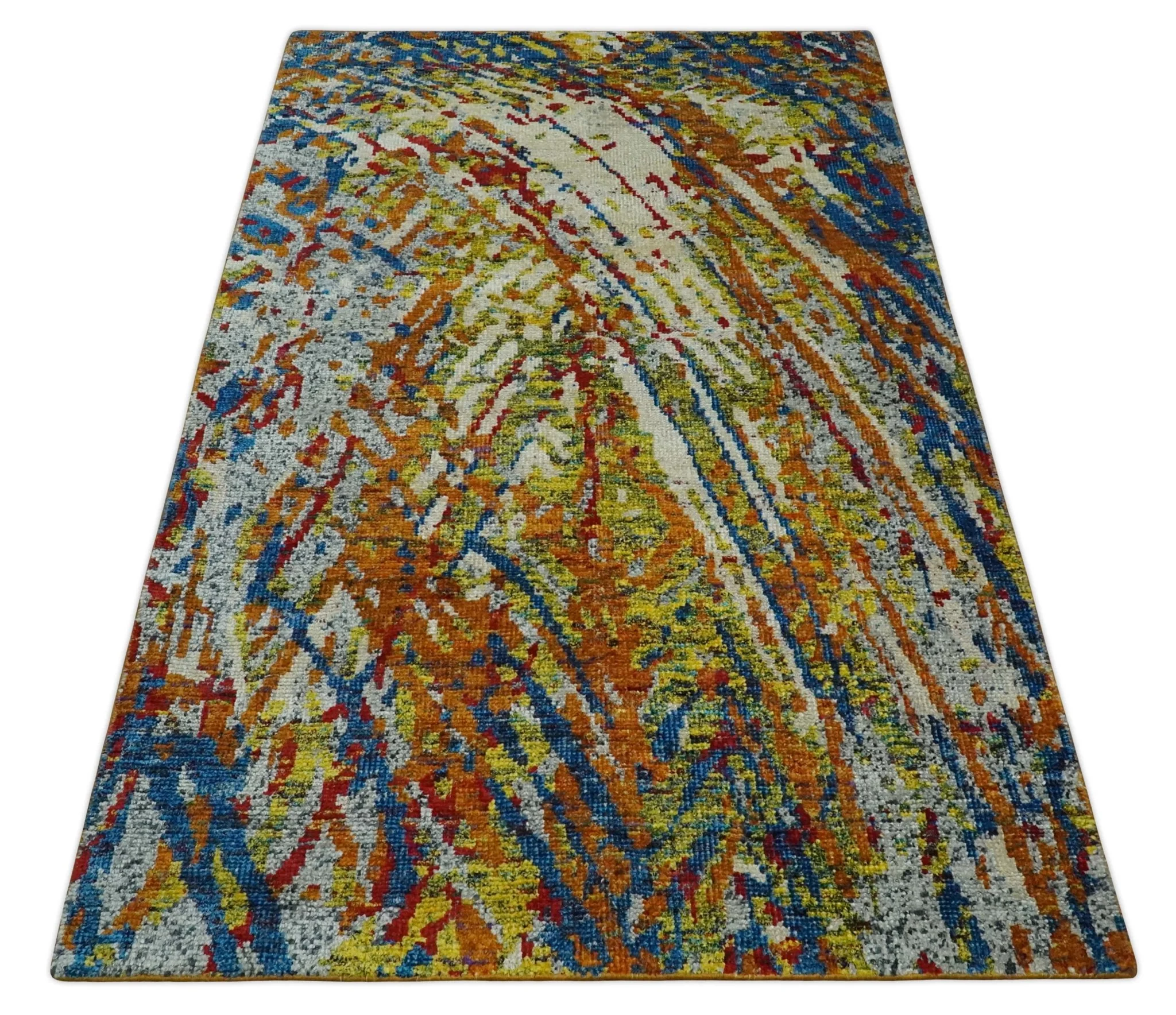 5x8 Hand Knotted Multicolor Modern Abstract Contemporary Recycled Silk Area Rug | OP111 - Image 11