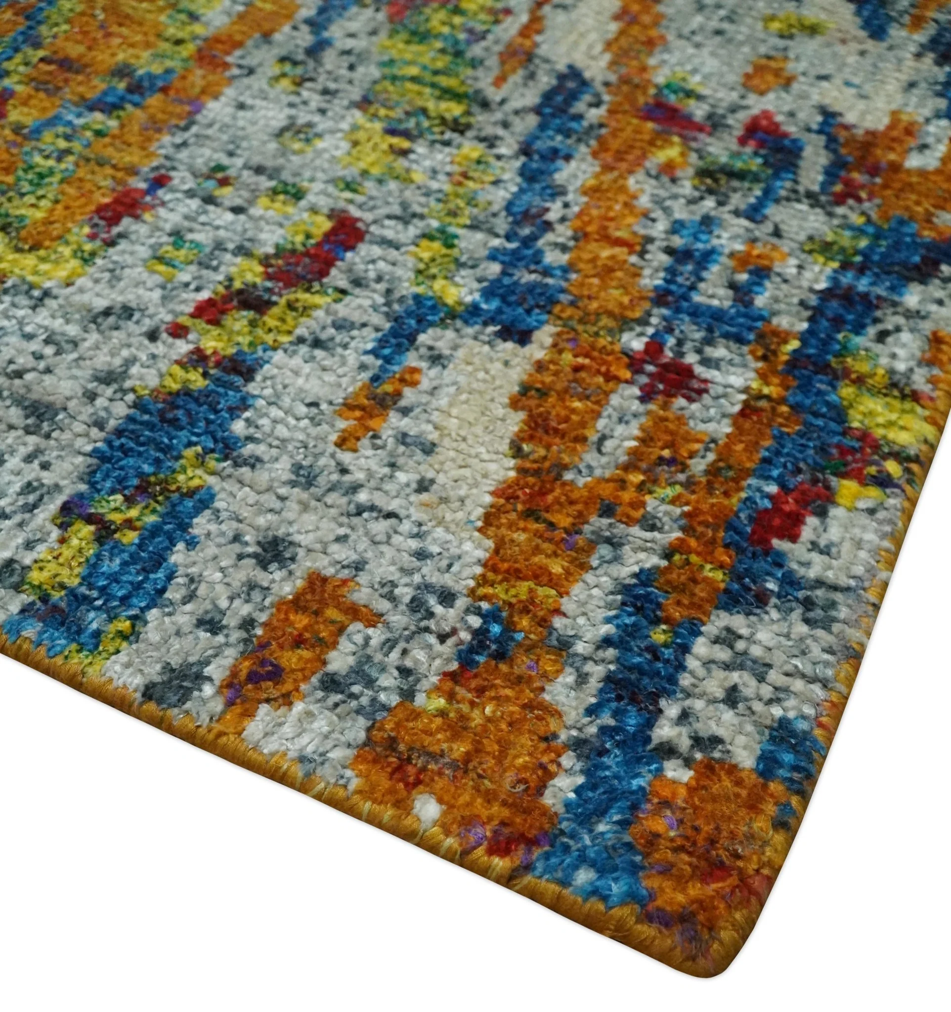 5x8 Hand Knotted Multicolor Modern Abstract Contemporary Recycled Silk Area Rug | OP111 - Image 3