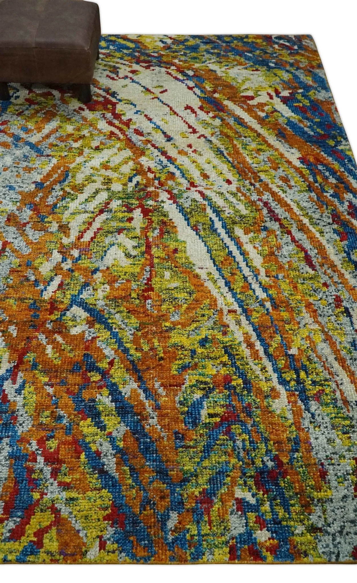 5x8 Hand Knotted Multicolor Modern Abstract Contemporary Recycled Silk Area Rug | OP111 - Image 4